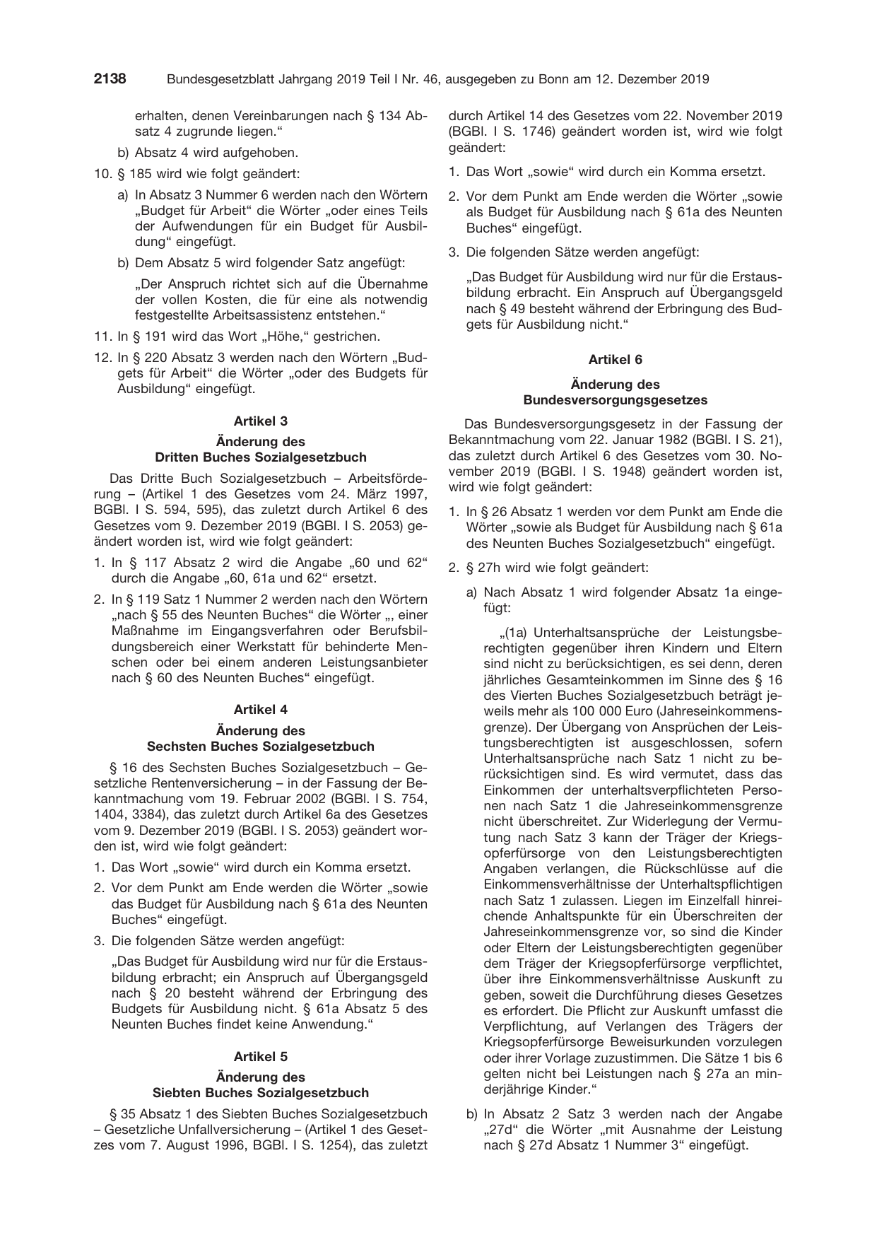 BGBl. 2019, Seite 2138 — Originalseite als Abbildung