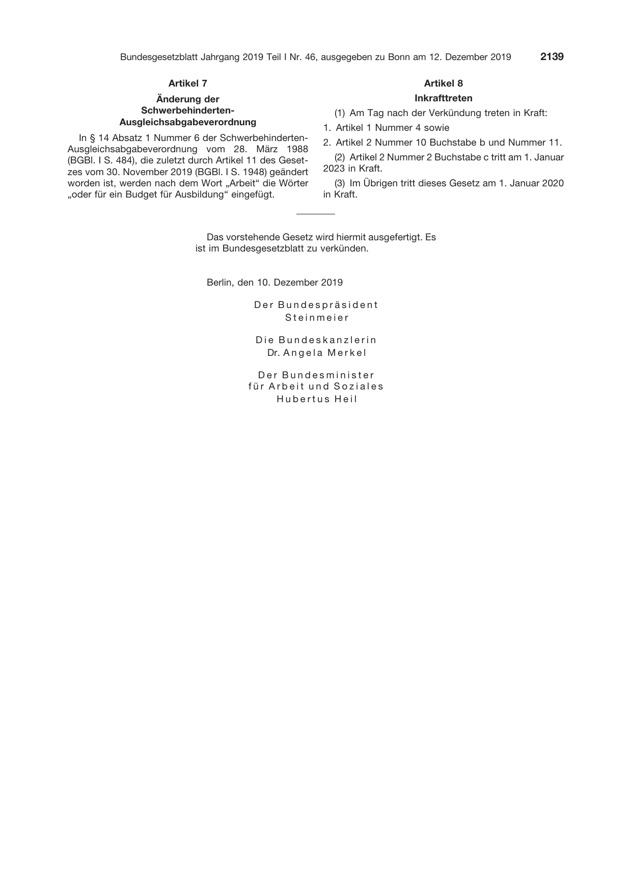 BGBl. 2019, Seite 2139 — Originalseite als Abbildung