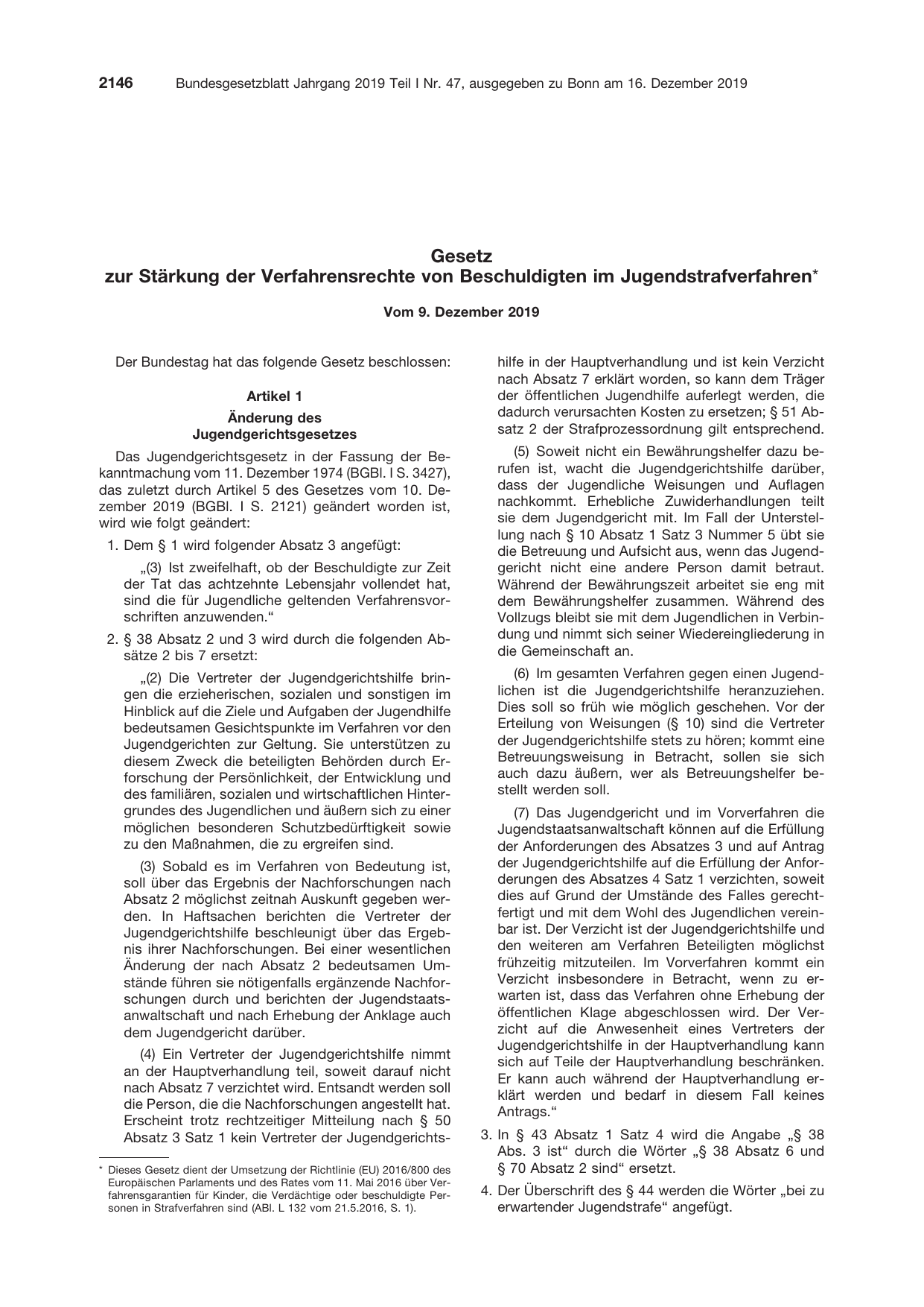 BGBl. 2019, Seite 2146 — Originalseite als Abbildung