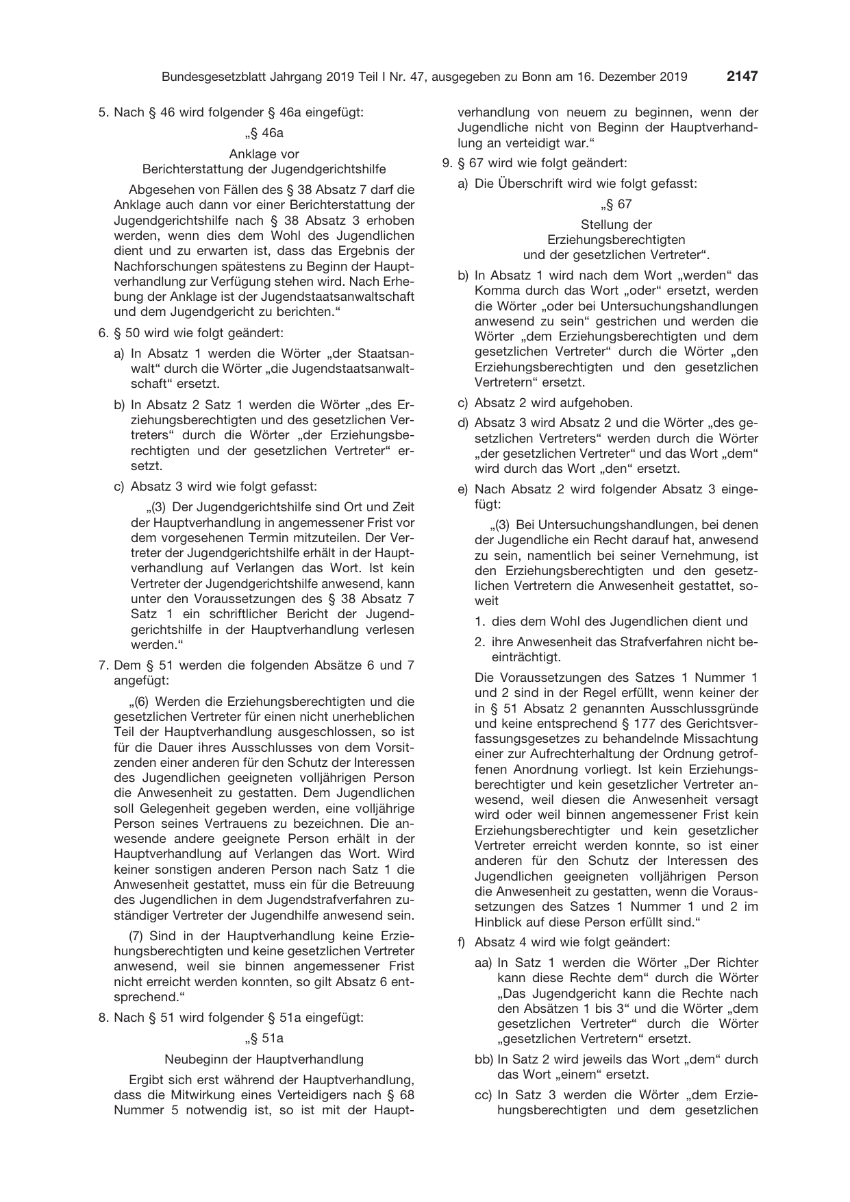 BGBl. 2019, Seite 2147 — Originalseite als Abbildung