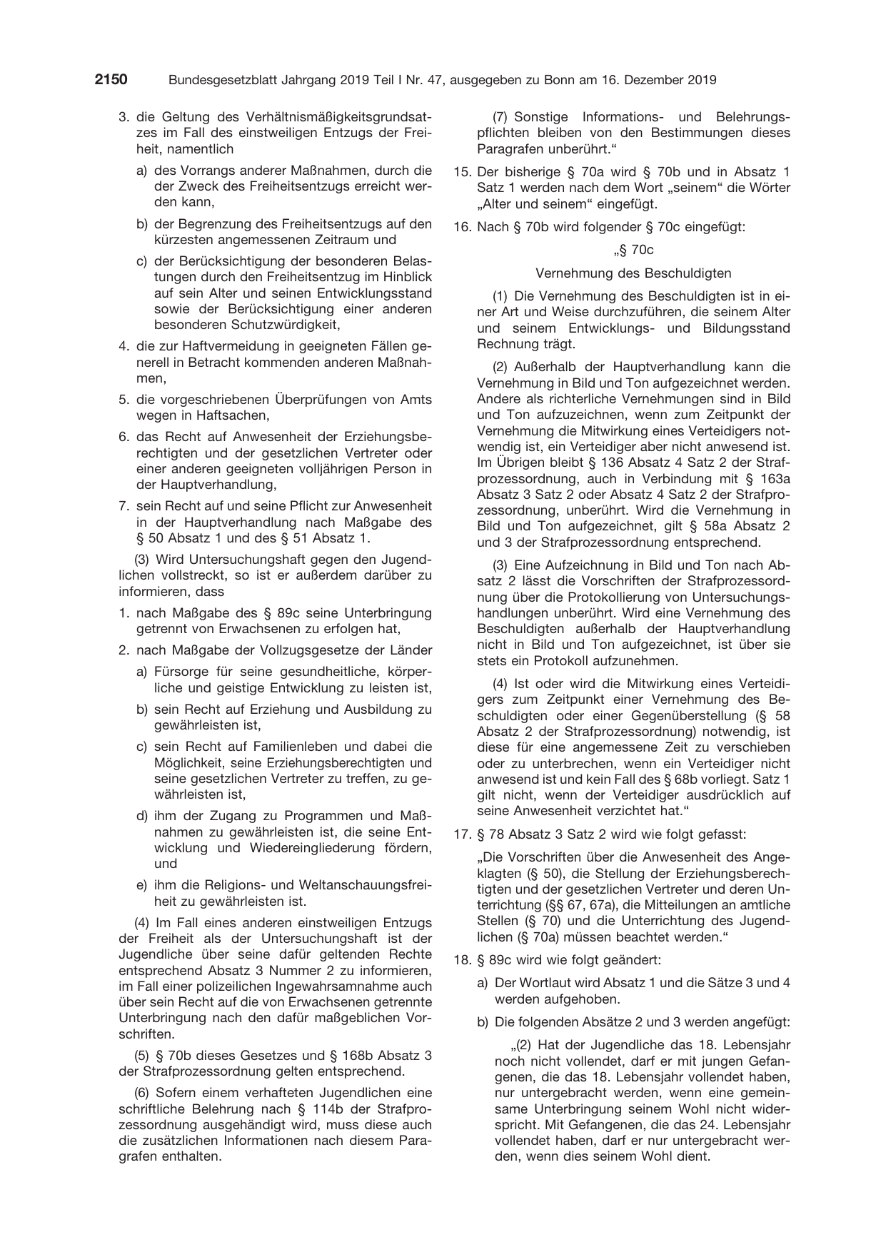 BGBl. 2019, Seite 2150 — Originalseite als Abbildung