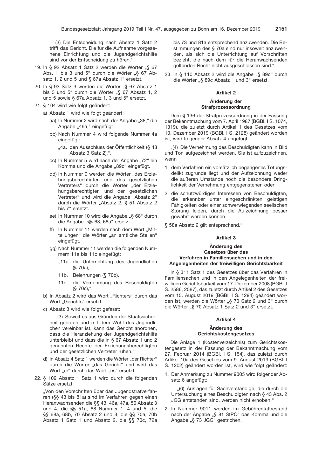 BGBl. 2019, Seite 2151 — Originalseite als Abbildung