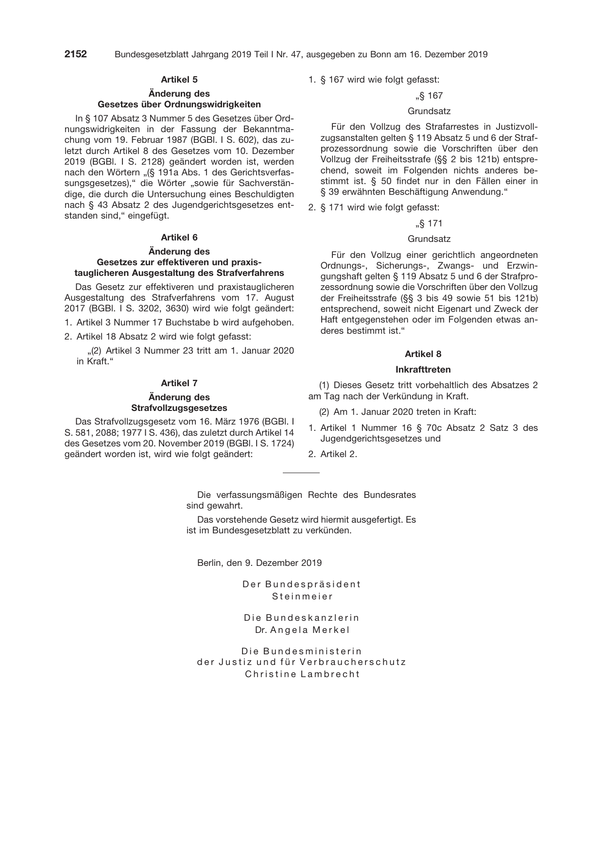 BGBl. 2019, Seite 2152 — Originalseite als Abbildung