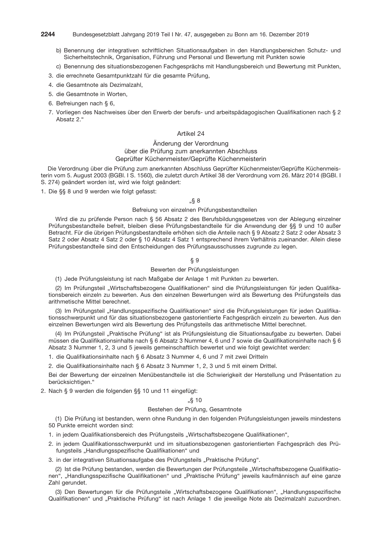 BGBl. 2019, Seite 2244 — Originalseite als Abbildung