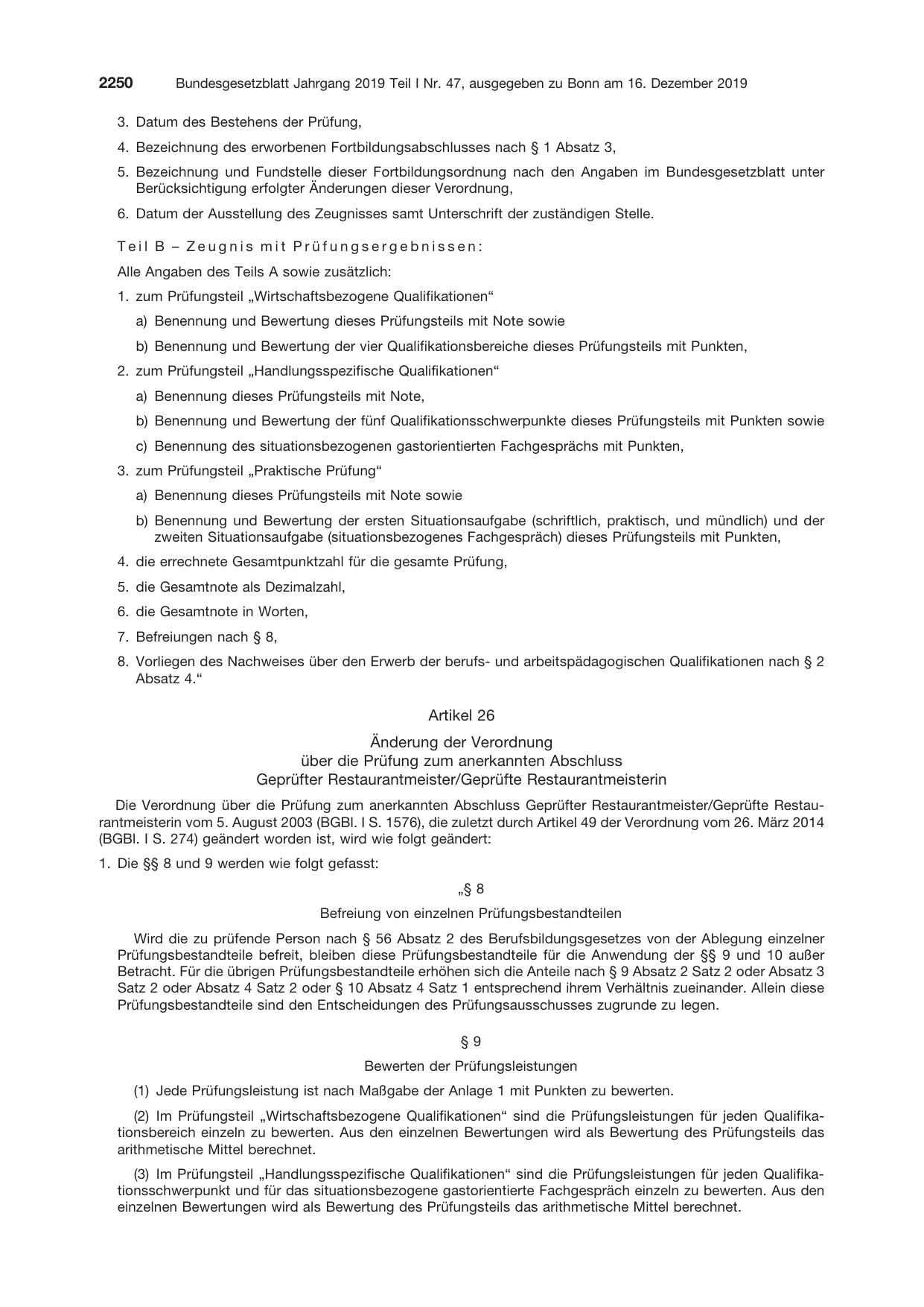 BGBl. 2019, Seite 2250 — Originalseite als Abbildung