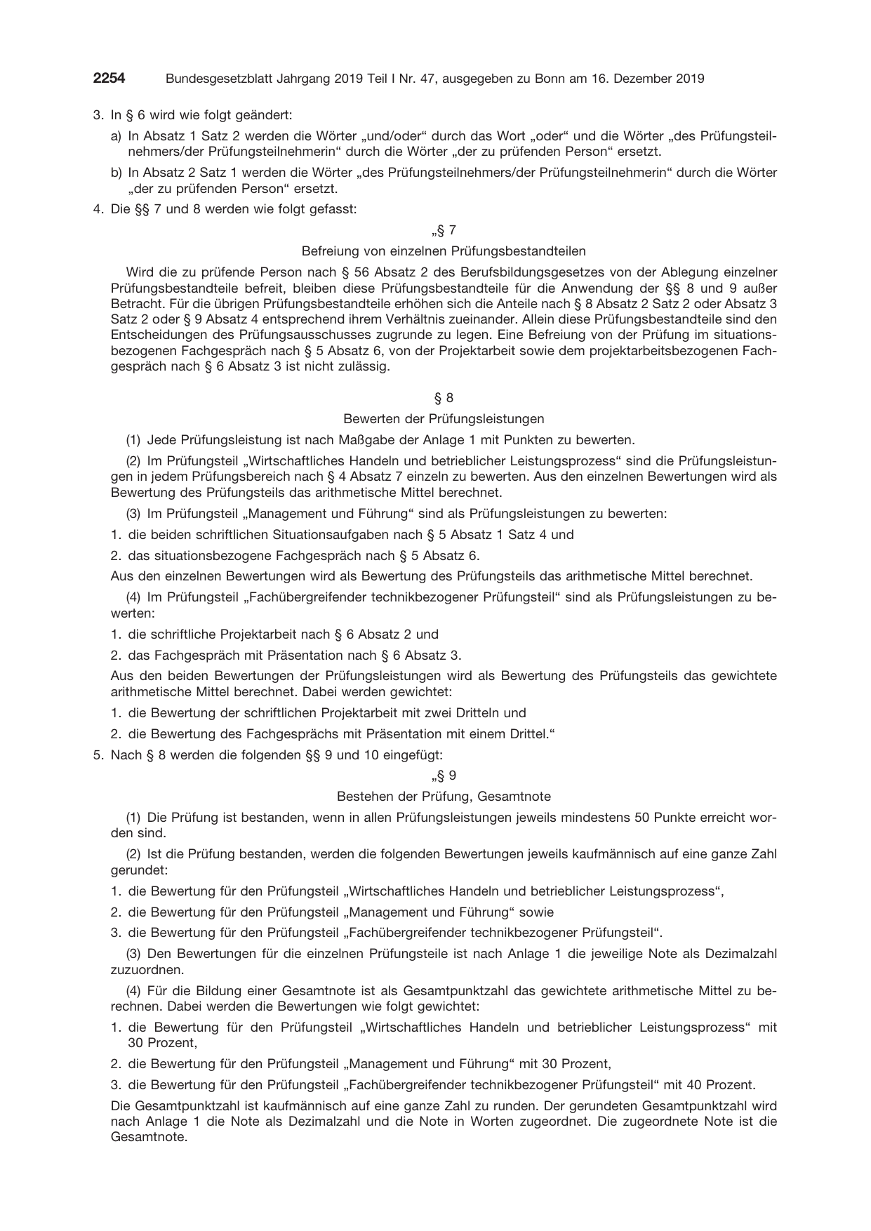 BGBl. 2019, Seite 2254 — Originalseite als Abbildung