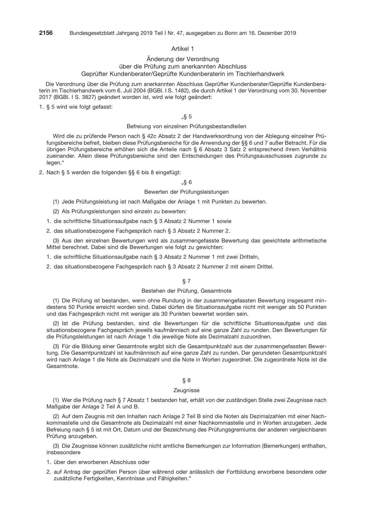 BGBl. 2019, Seite 2156 — Originalseite als Abbildung