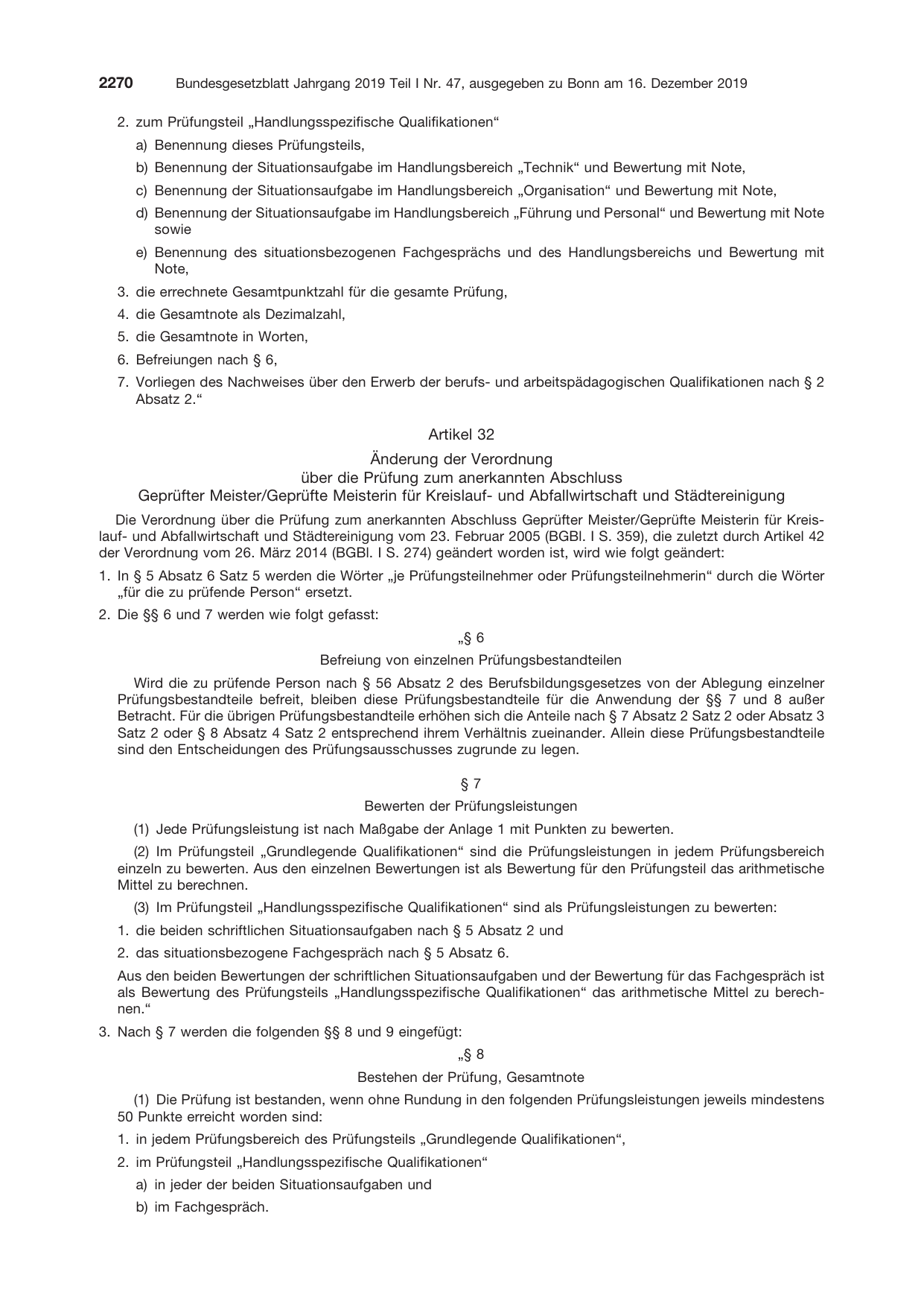BGBl. 2019, Seite 2270 — Originalseite als Abbildung