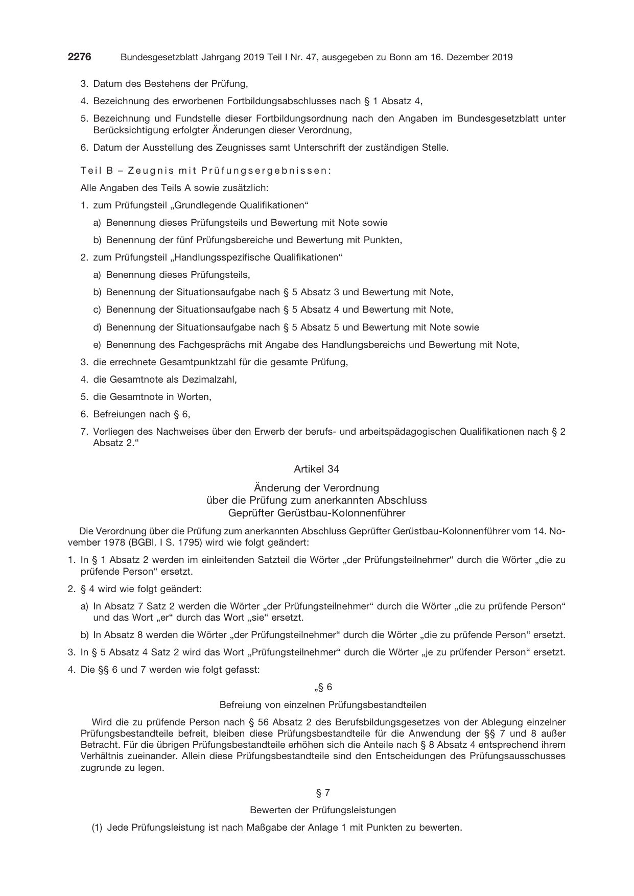 BGBl. 2019, Seite 2276 — Originalseite als Abbildung