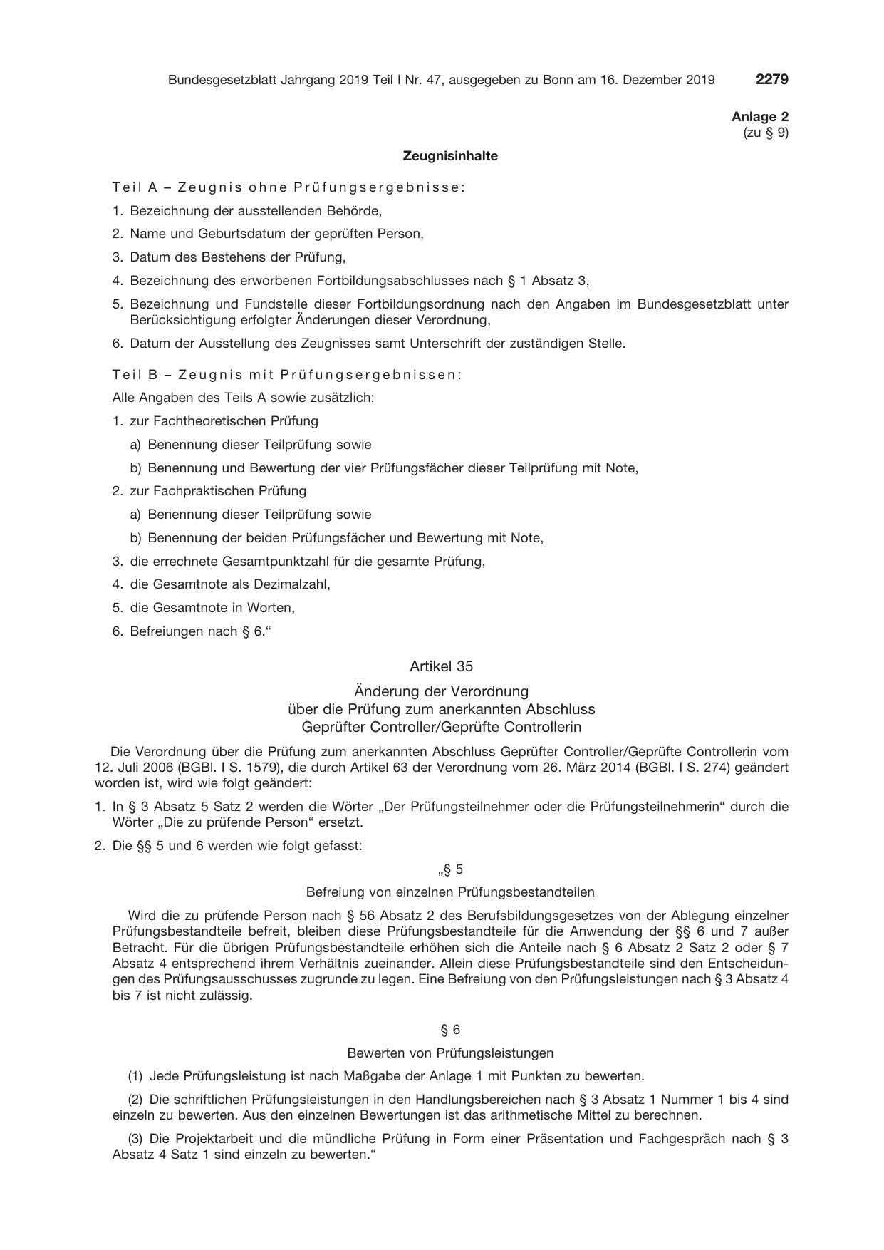BGBl. 2019, Seite 2279 — Originalseite als Abbildung