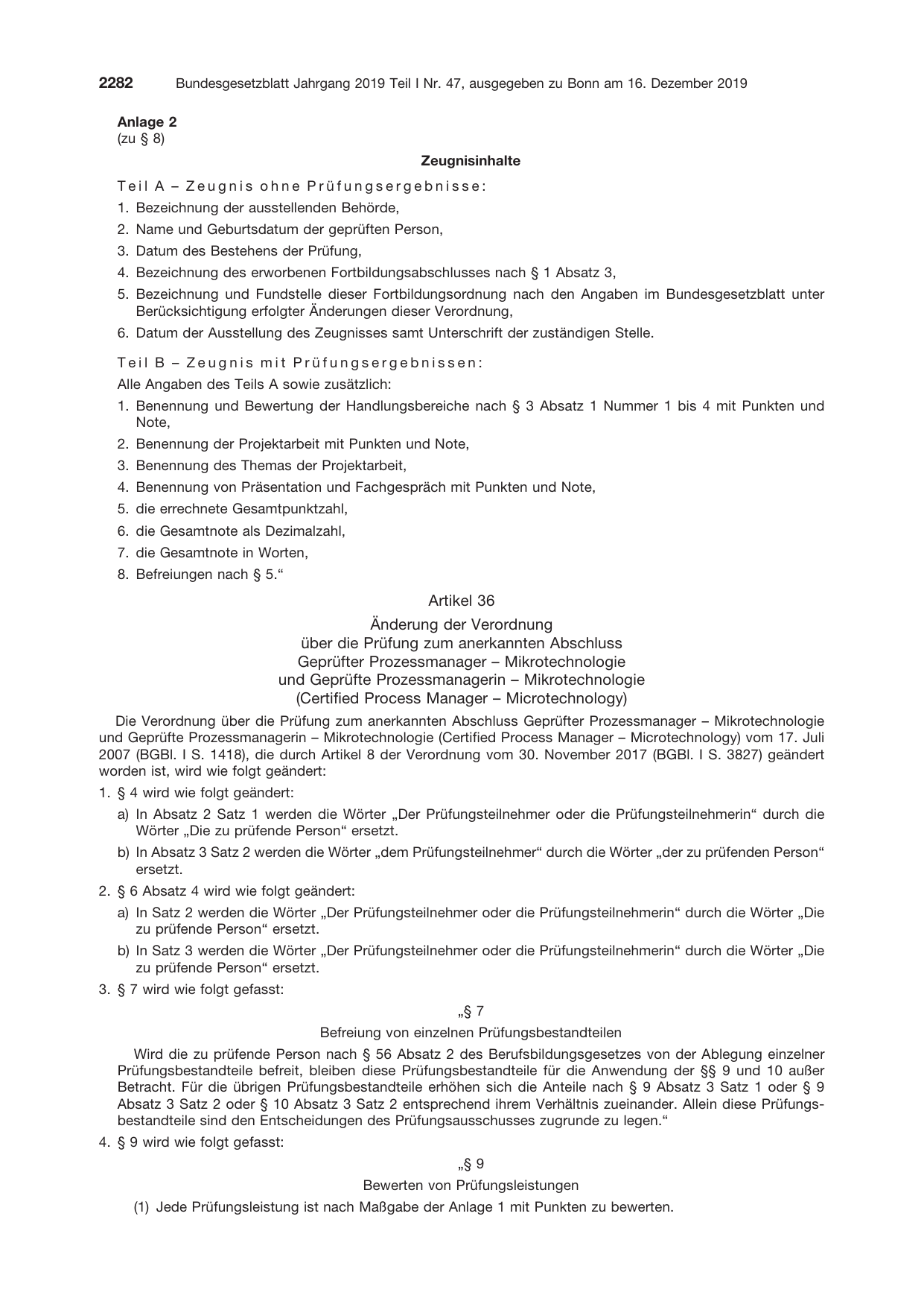 BGBl. 2019, Seite 2282 — Originalseite als Abbildung
