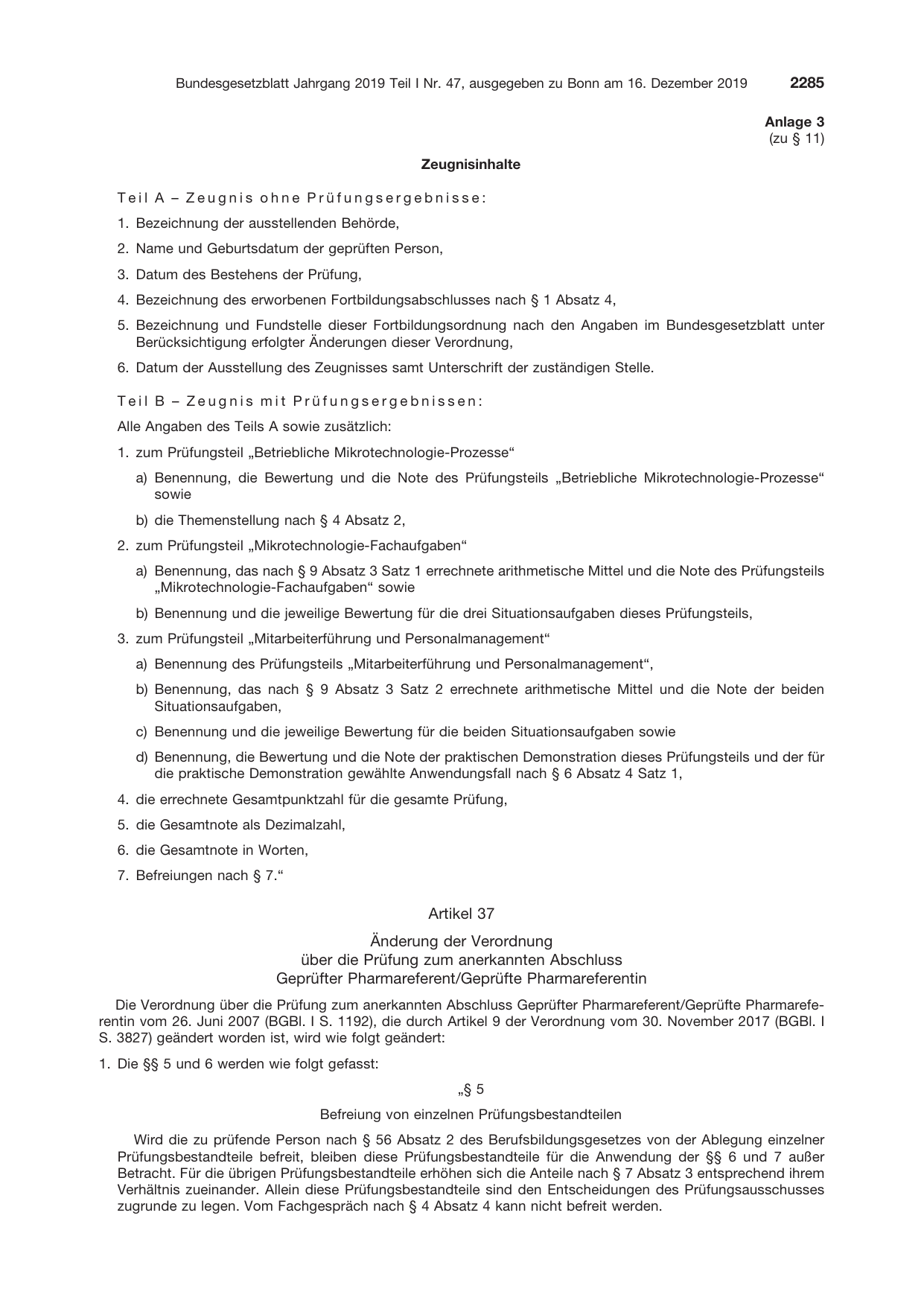 BGBl. 2019, Seite 2285 — Originalseite als Abbildung