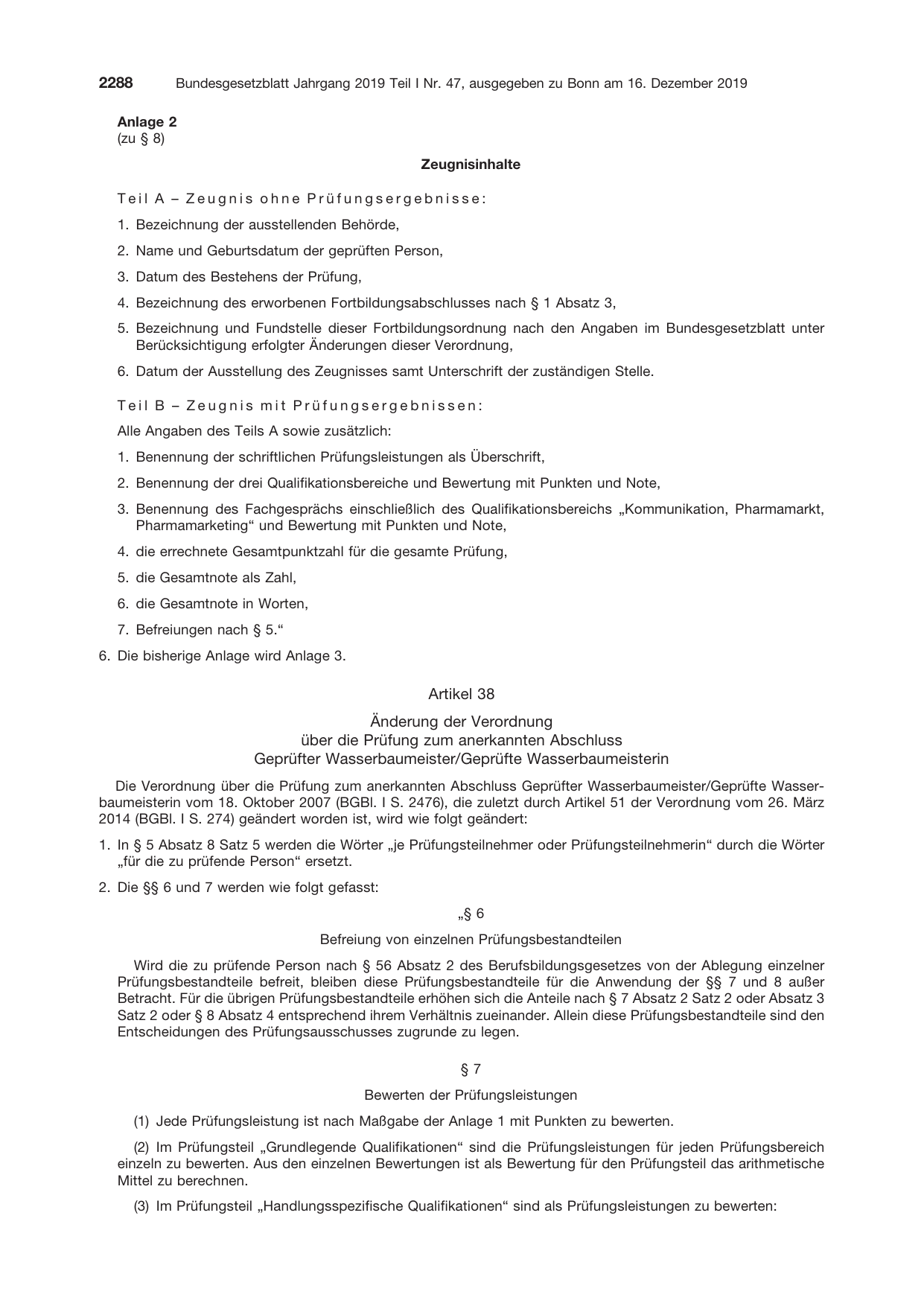 BGBl. 2019, Seite 2288 — Originalseite als Abbildung