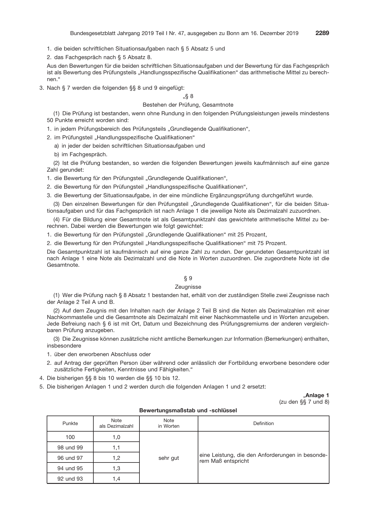 BGBl. 2019, Seite 2289 — Originalseite als Abbildung