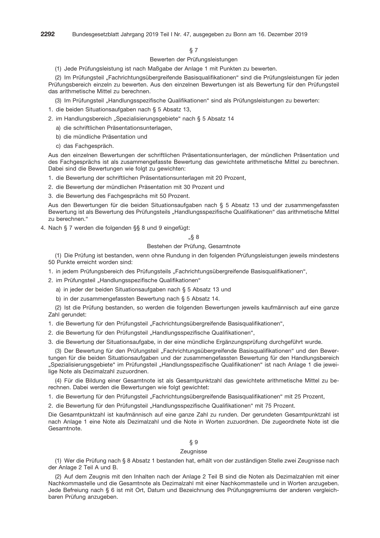 BGBl. 2019, Seite 2292 — Originalseite als Abbildung