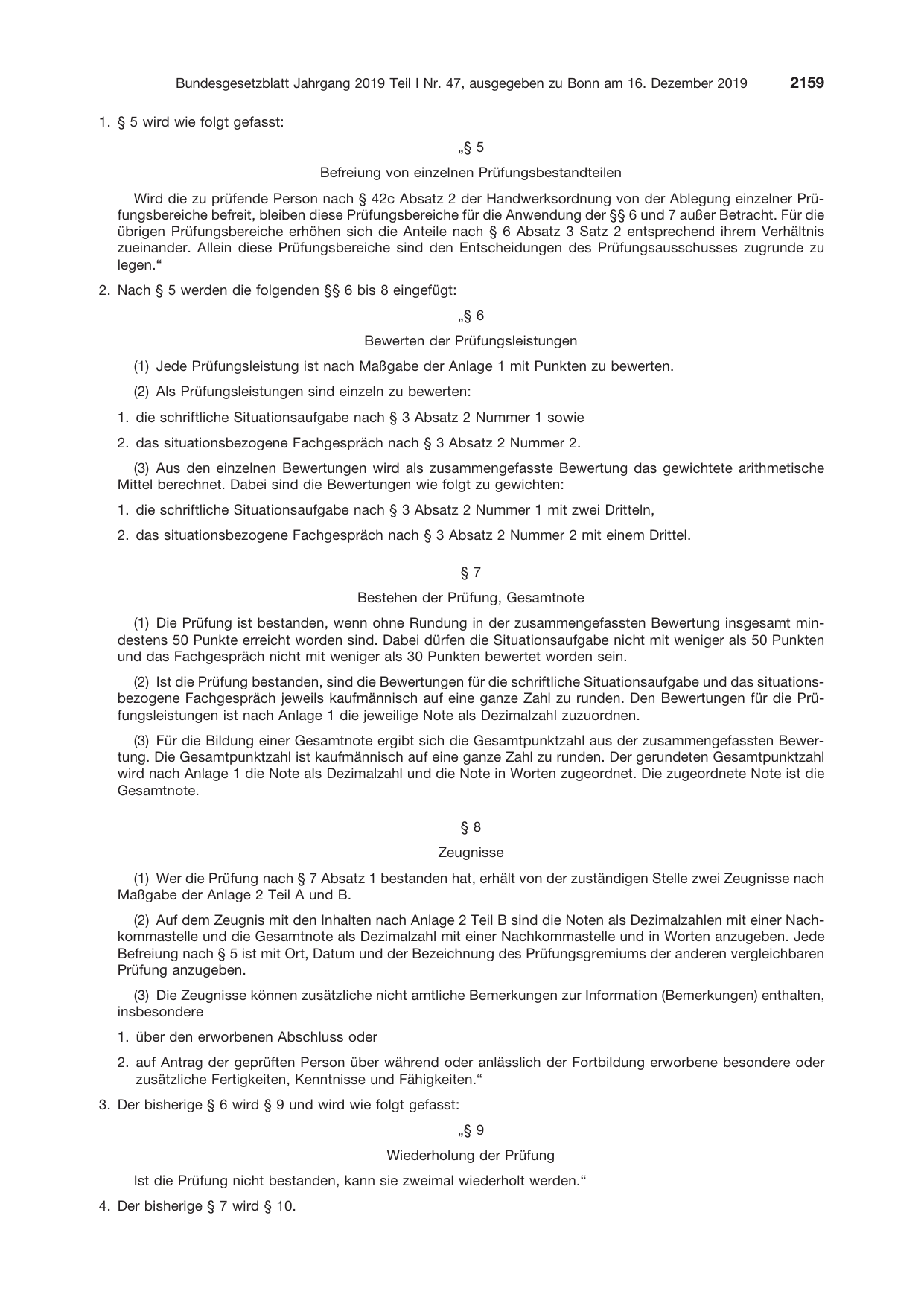 BGBl. 2019, Seite 2159 — Originalseite als Abbildung