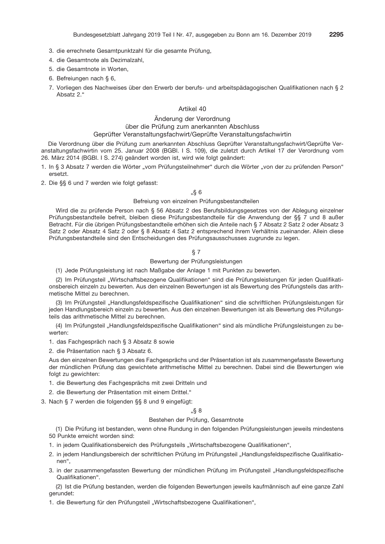BGBl. 2019, Seite 2295 — Originalseite als Abbildung