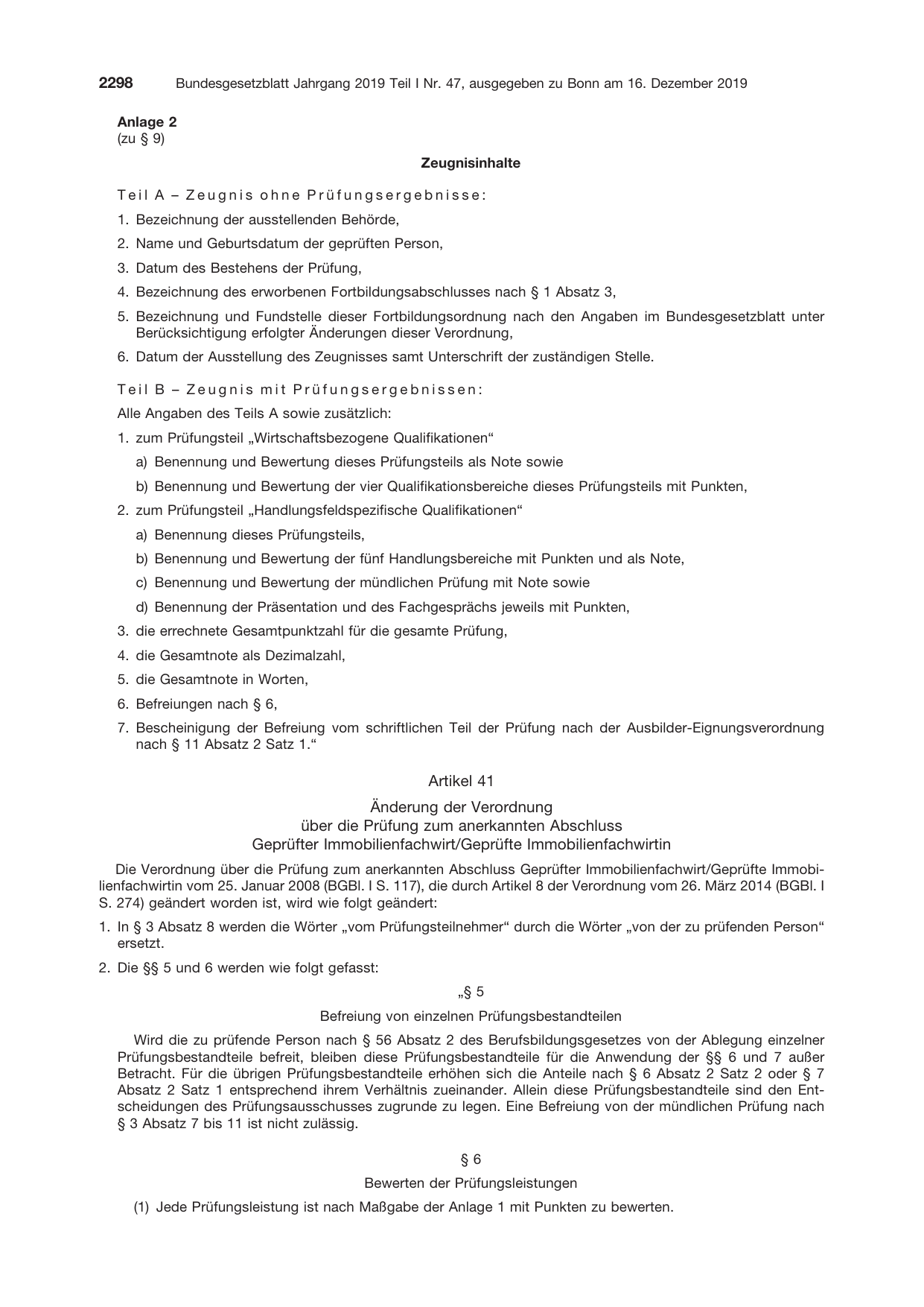BGBl. 2019, Seite 2298 — Originalseite als Abbildung