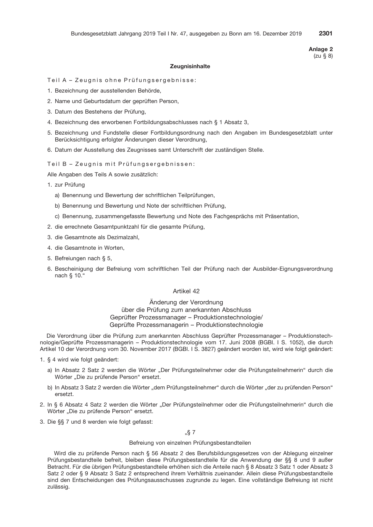 BGBl. 2019, Seite 2301 — Originalseite als Abbildung
