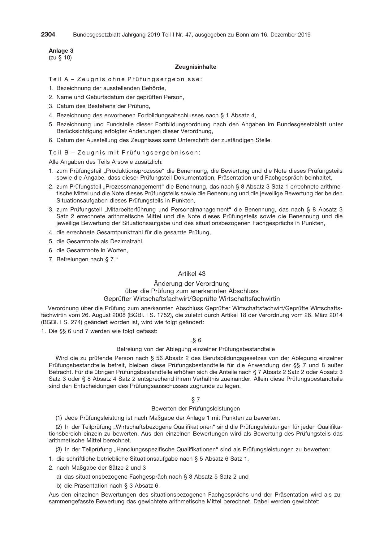 BGBl. 2019, Seite 2304 — Originalseite als Abbildung