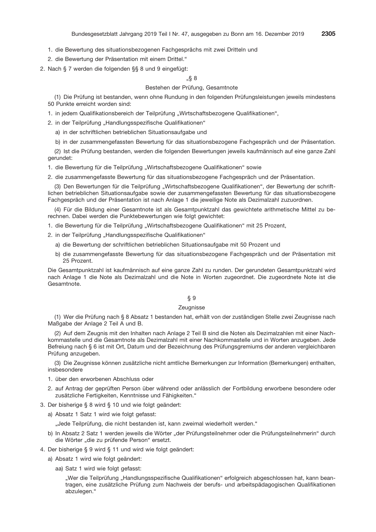 BGBl. 2019, Seite 2305 — Originalseite als Abbildung