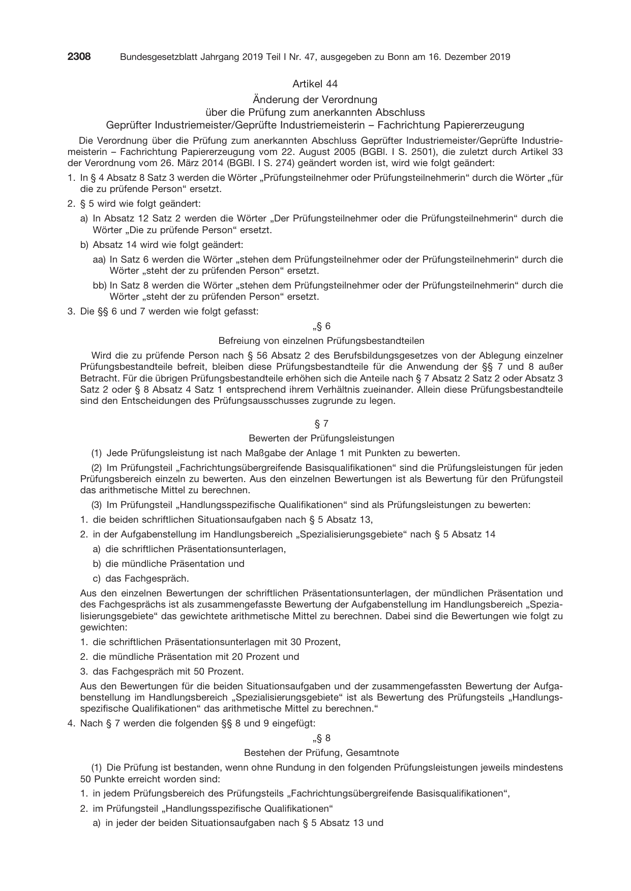 BGBl. 2019, Seite 2308 — Originalseite als Abbildung