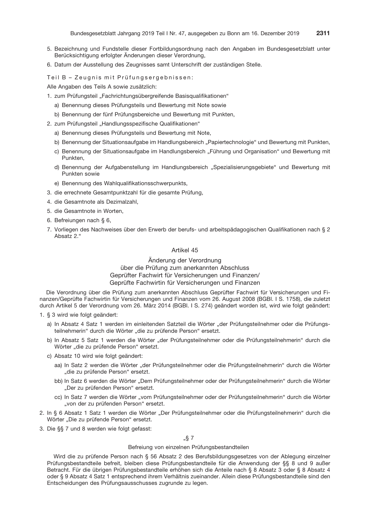 BGBl. 2019, Seite 2311 — Originalseite als Abbildung
