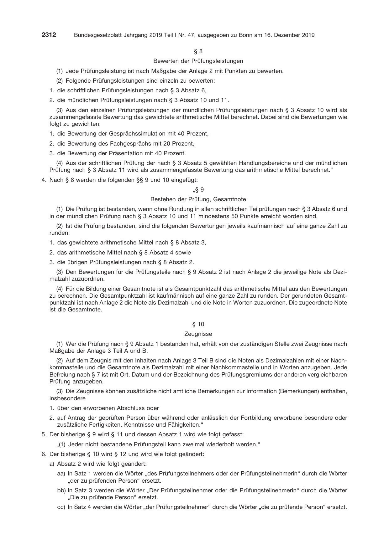 BGBl. 2019, Seite 2312 — Originalseite als Abbildung