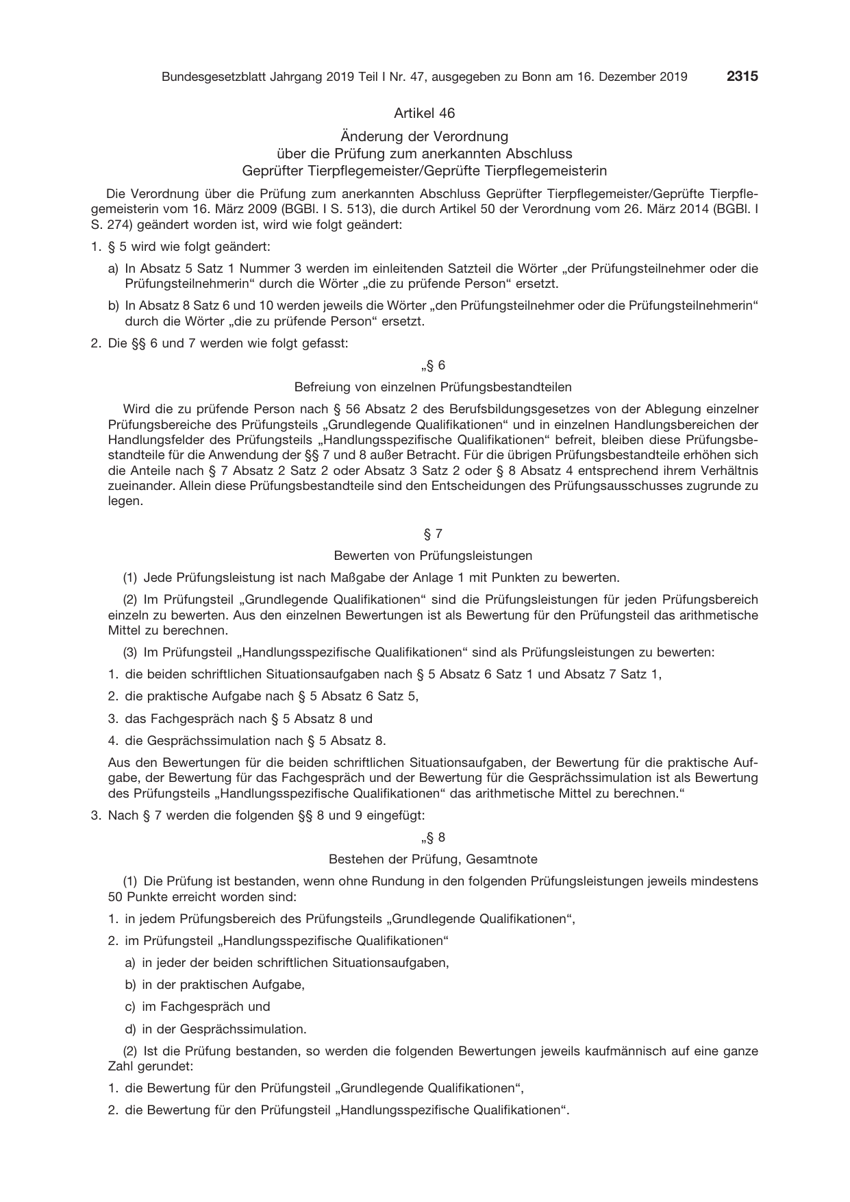 BGBl. 2019, Seite 2315 — Originalseite als Abbildung
