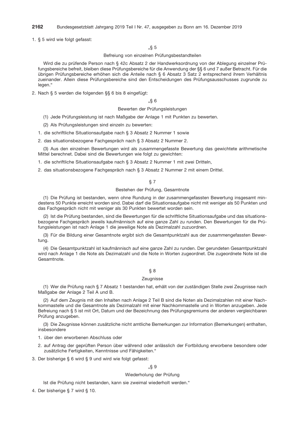 BGBl. 2019, Seite 2162 — Originalseite als Abbildung