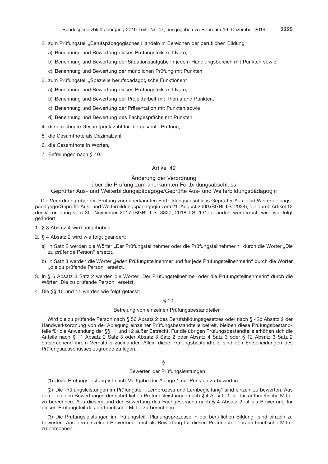 BGBl. 2019, Seite 2325 — Originalseite als Abbildung