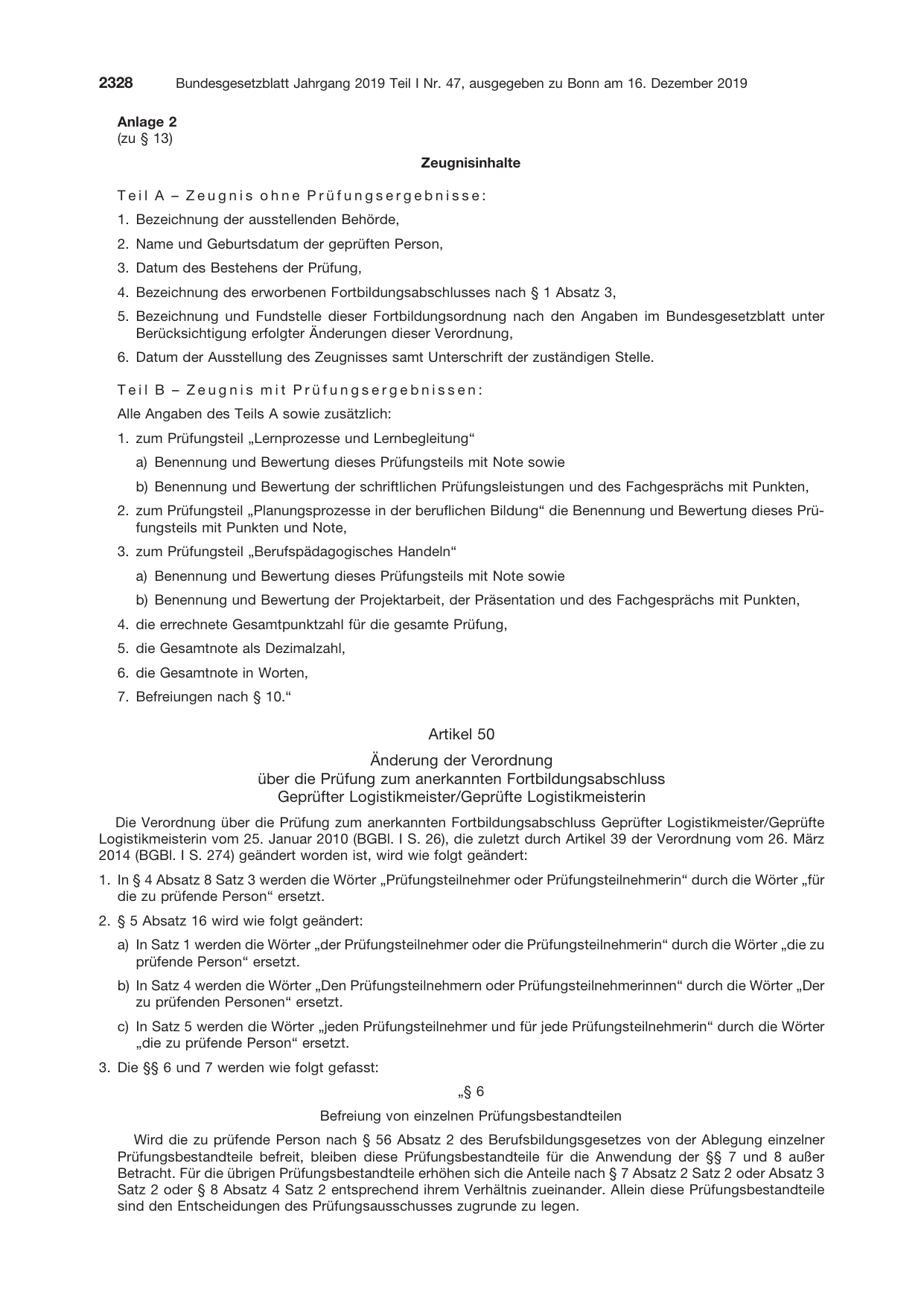 BGBl. 2019, Seite 2328 — Originalseite als Abbildung