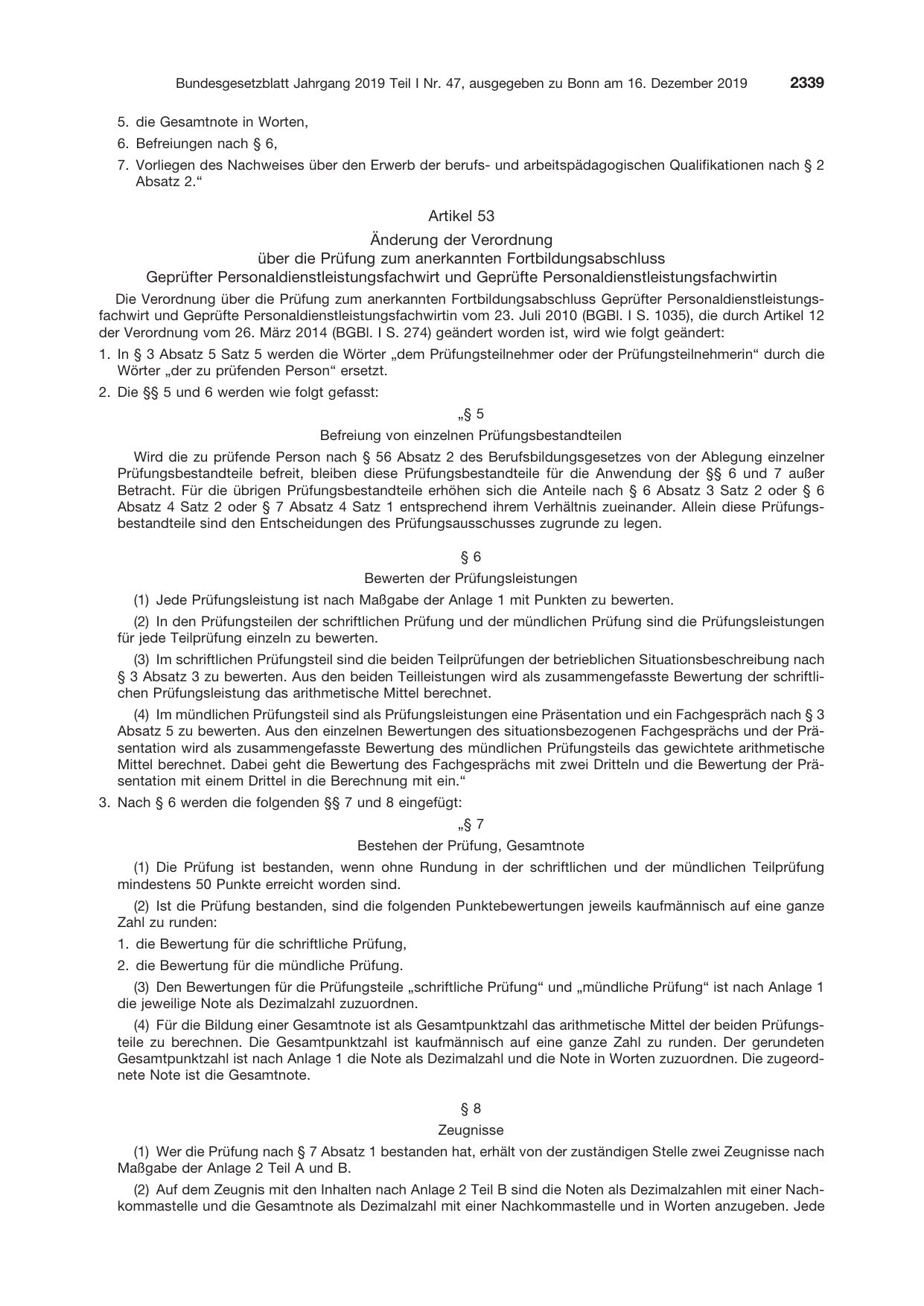 BGBl. 2019, Seite 2339 — Originalseite als Abbildung