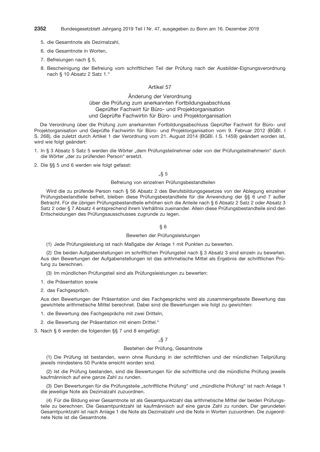 BGBl. 2019, Seite 2352 — Originalseite als Abbildung