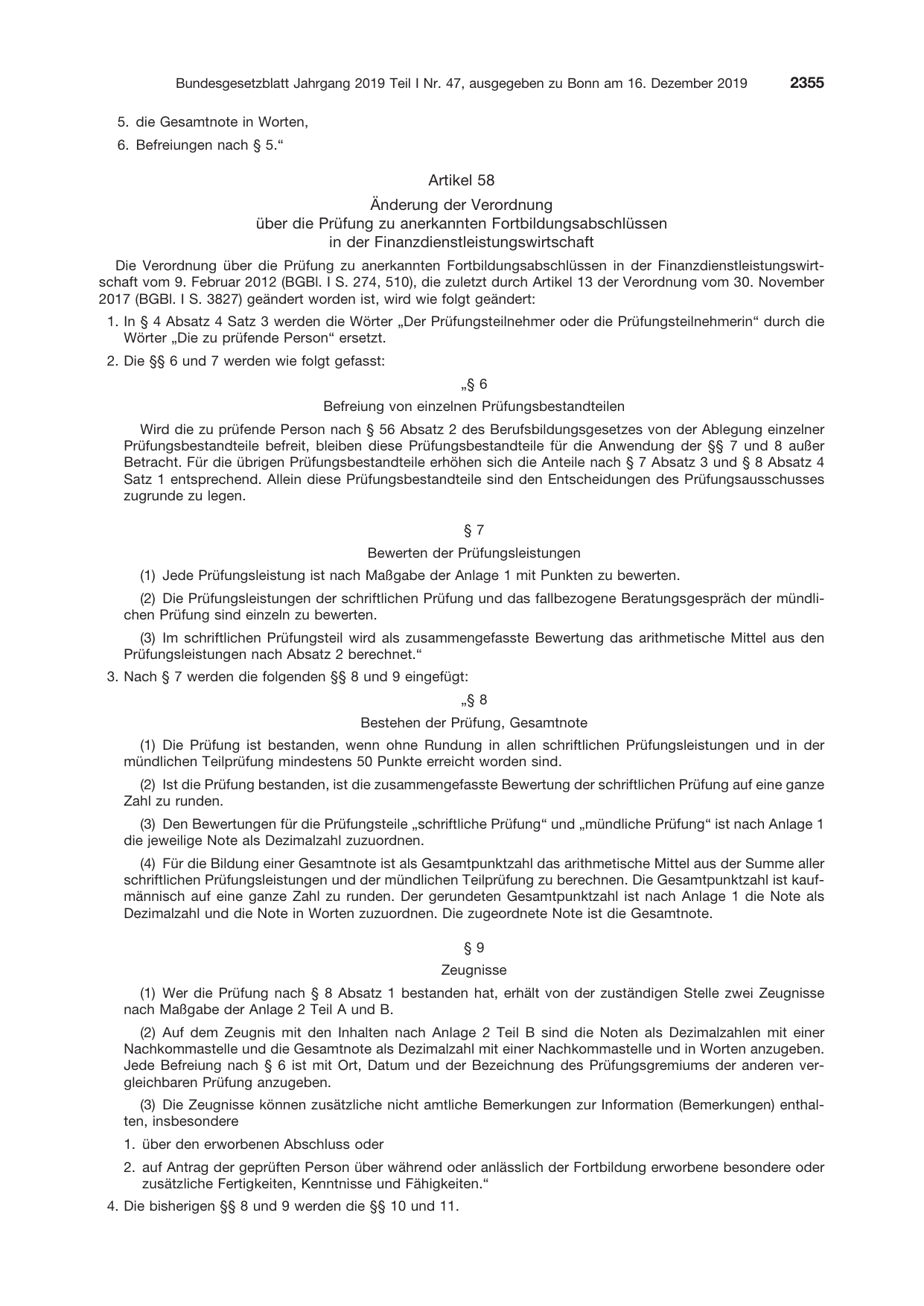 BGBl. 2019, Seite 2355 — Originalseite als Abbildung