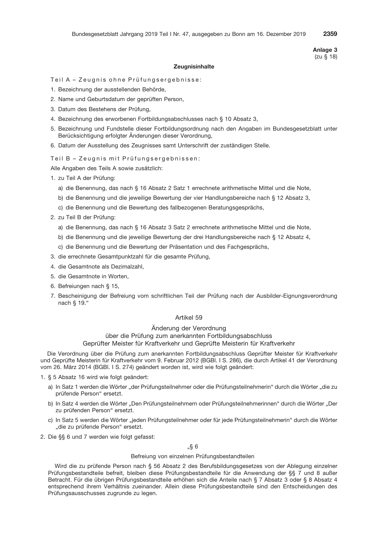 BGBl. 2019, Seite 2359 — Originalseite als Abbildung