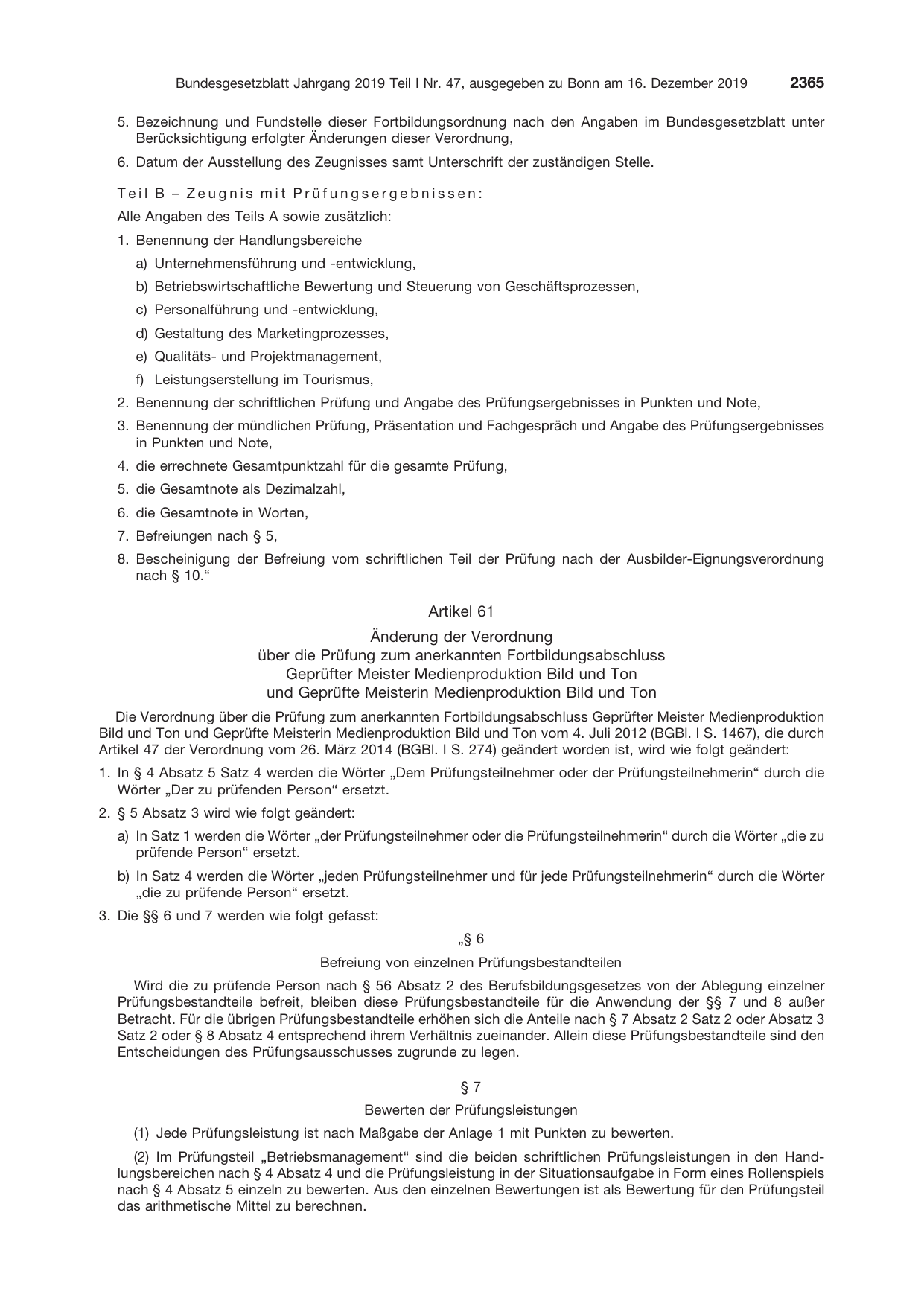 BGBl. 2019, Seite 2365 — Originalseite als Abbildung