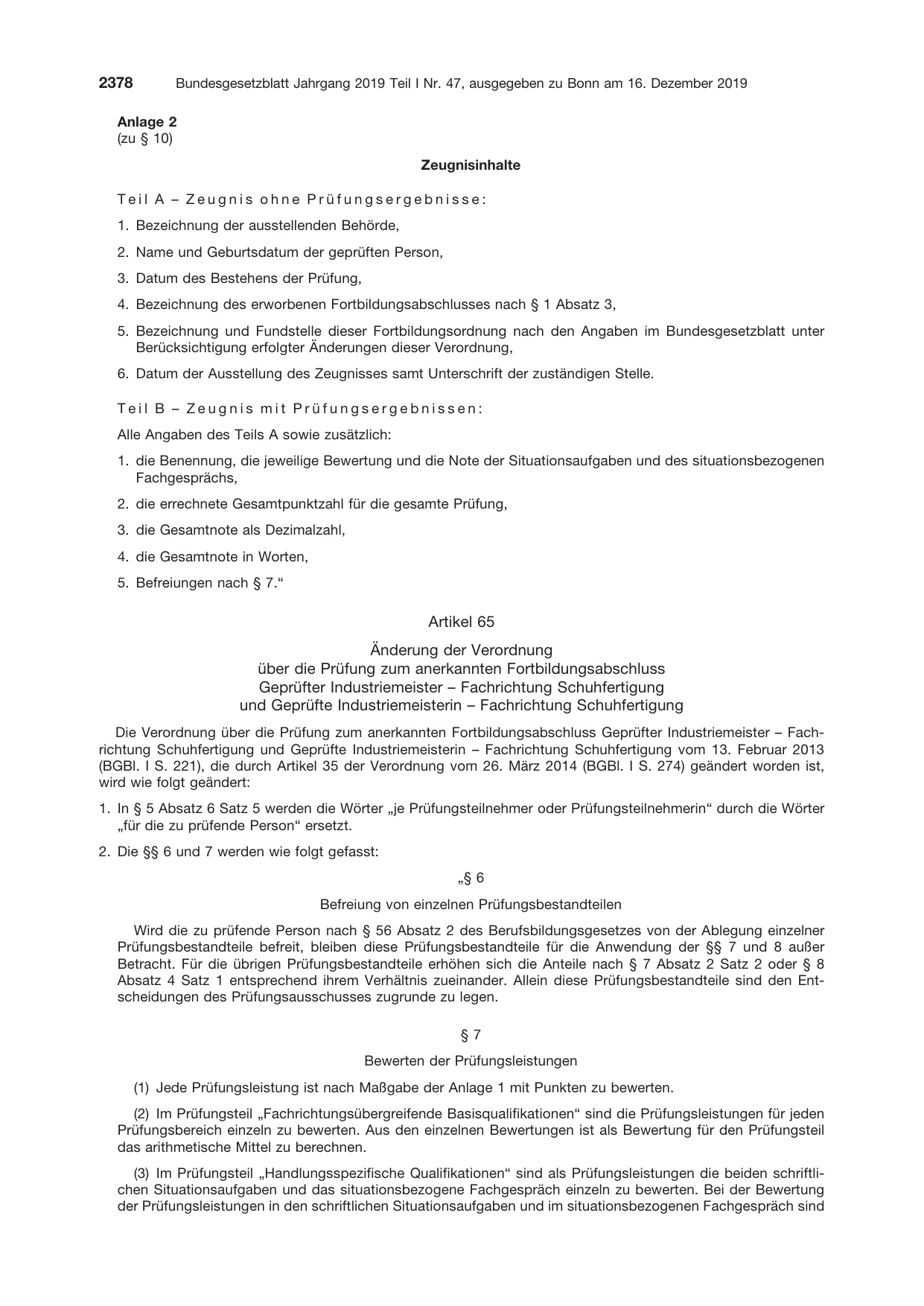 BGBl. 2019, Seite 2378 — Originalseite als Abbildung