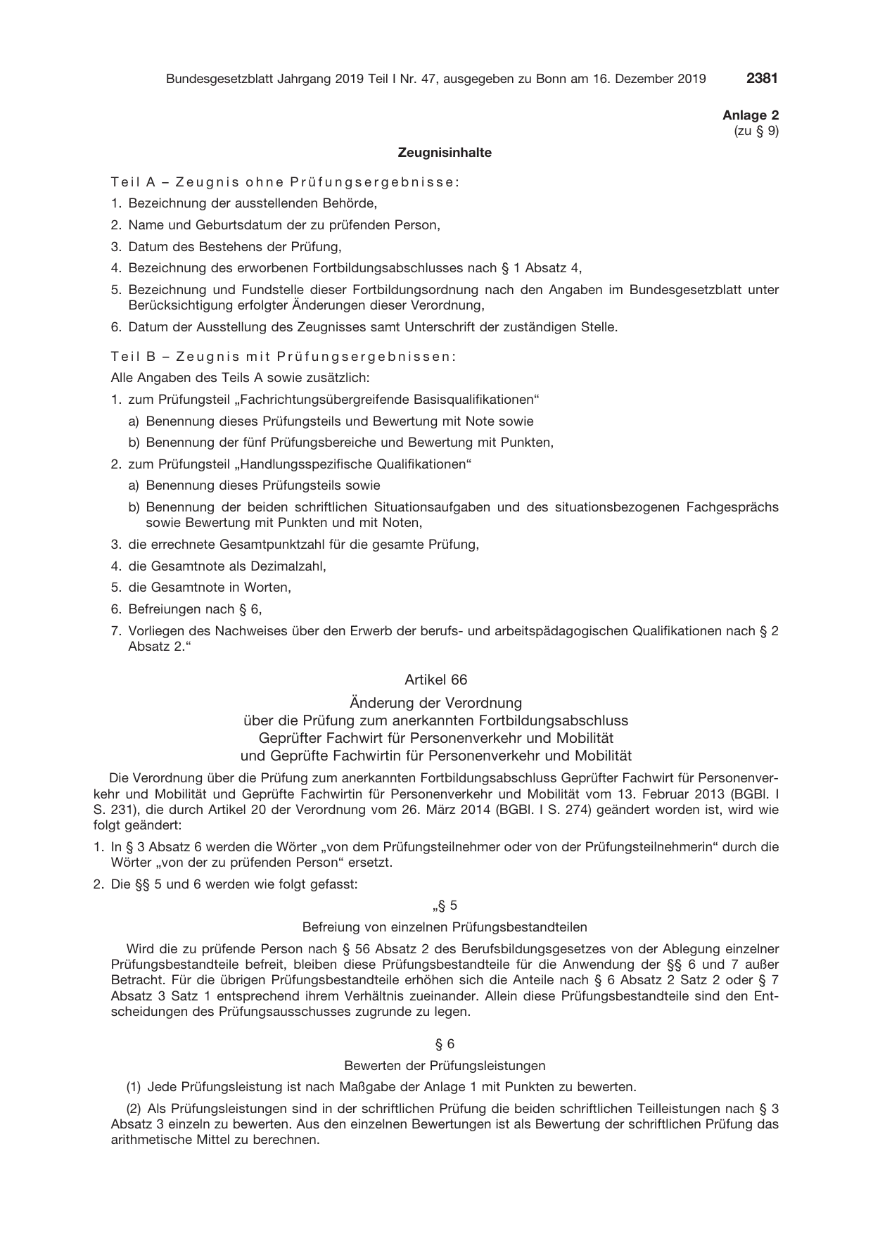BGBl. 2019, Seite 2381 — Originalseite als Abbildung