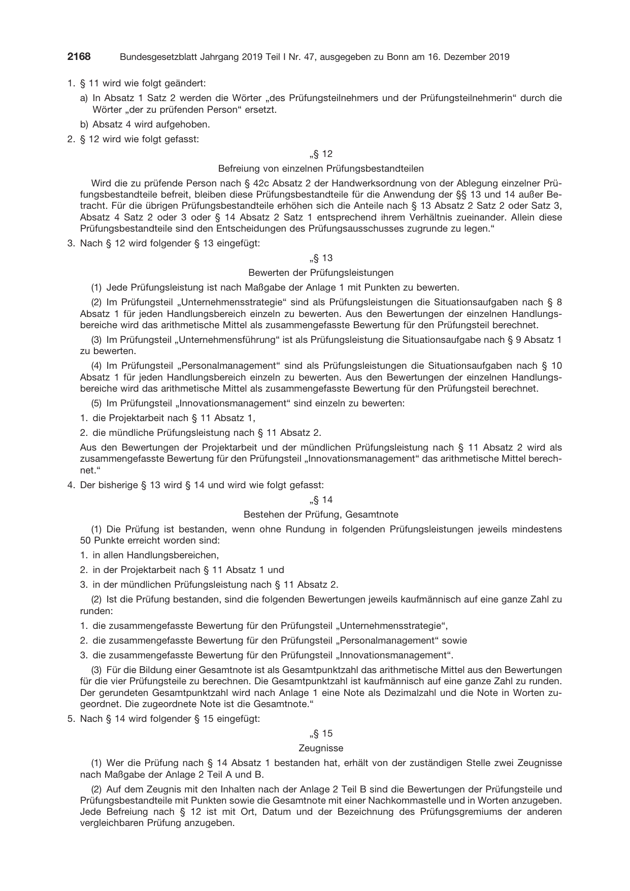 BGBl. 2019, Seite 2168 — Originalseite als Abbildung