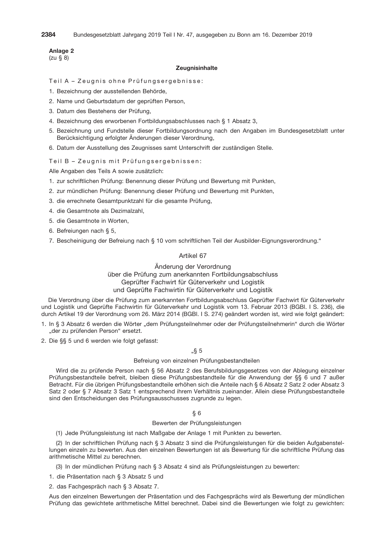 BGBl. 2019, Seite 2384 — Originalseite als Abbildung