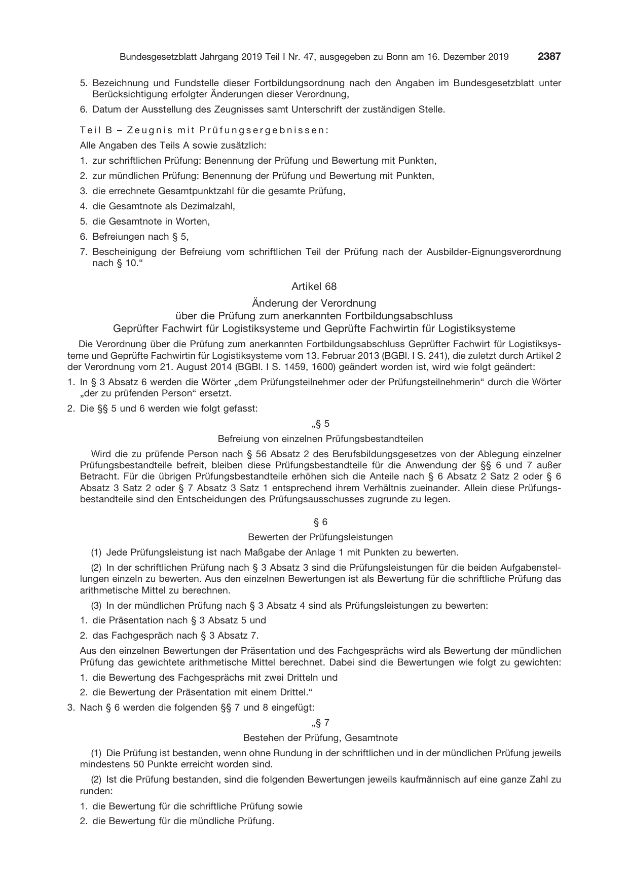 BGBl. 2019, Seite 2387 — Originalseite als Abbildung
