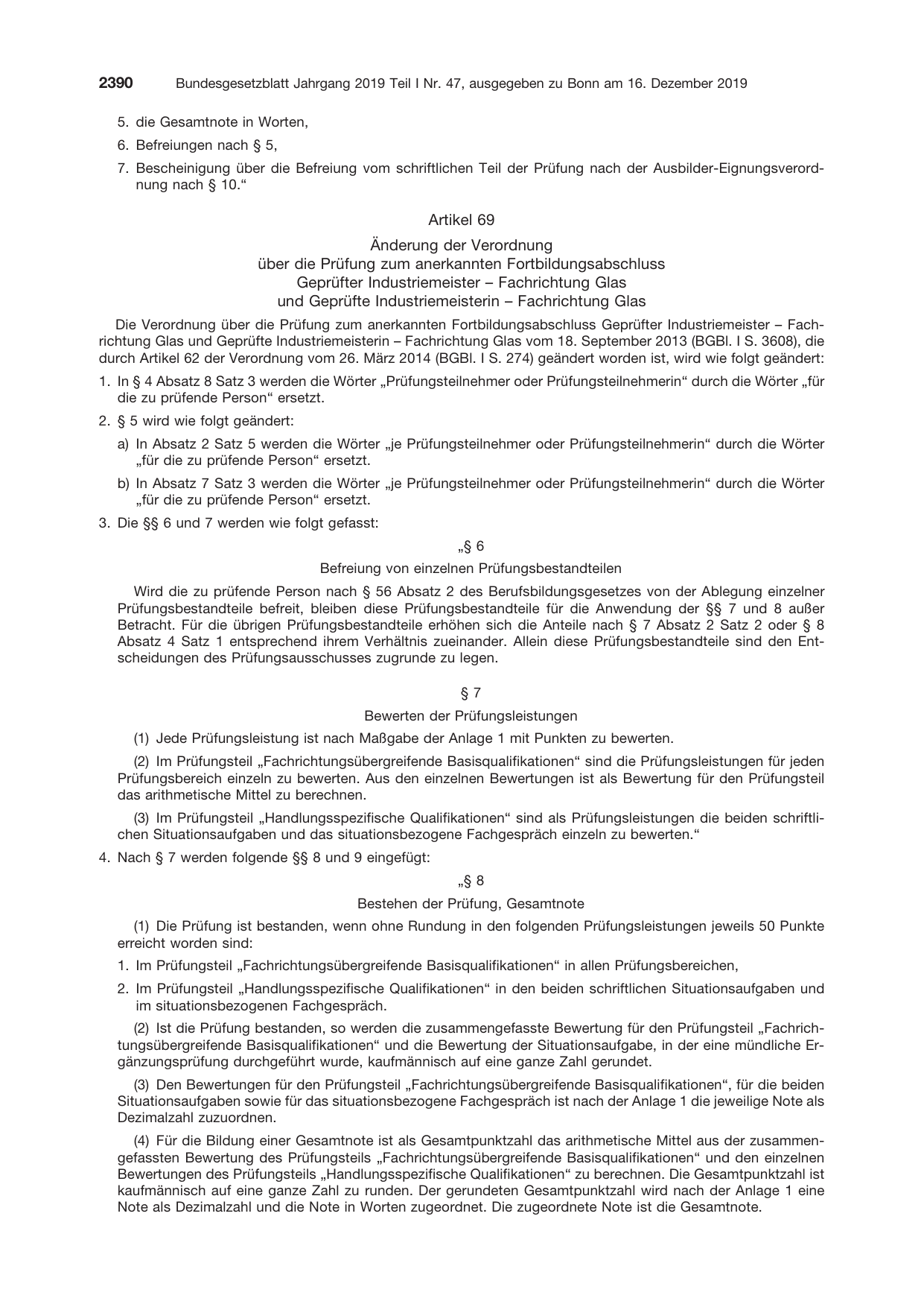 BGBl. 2019, Seite 2390 — Originalseite als Abbildung