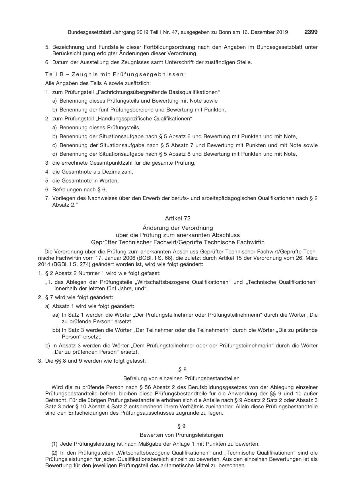 BGBl. 2019, Seite 2399 — Originalseite als Abbildung