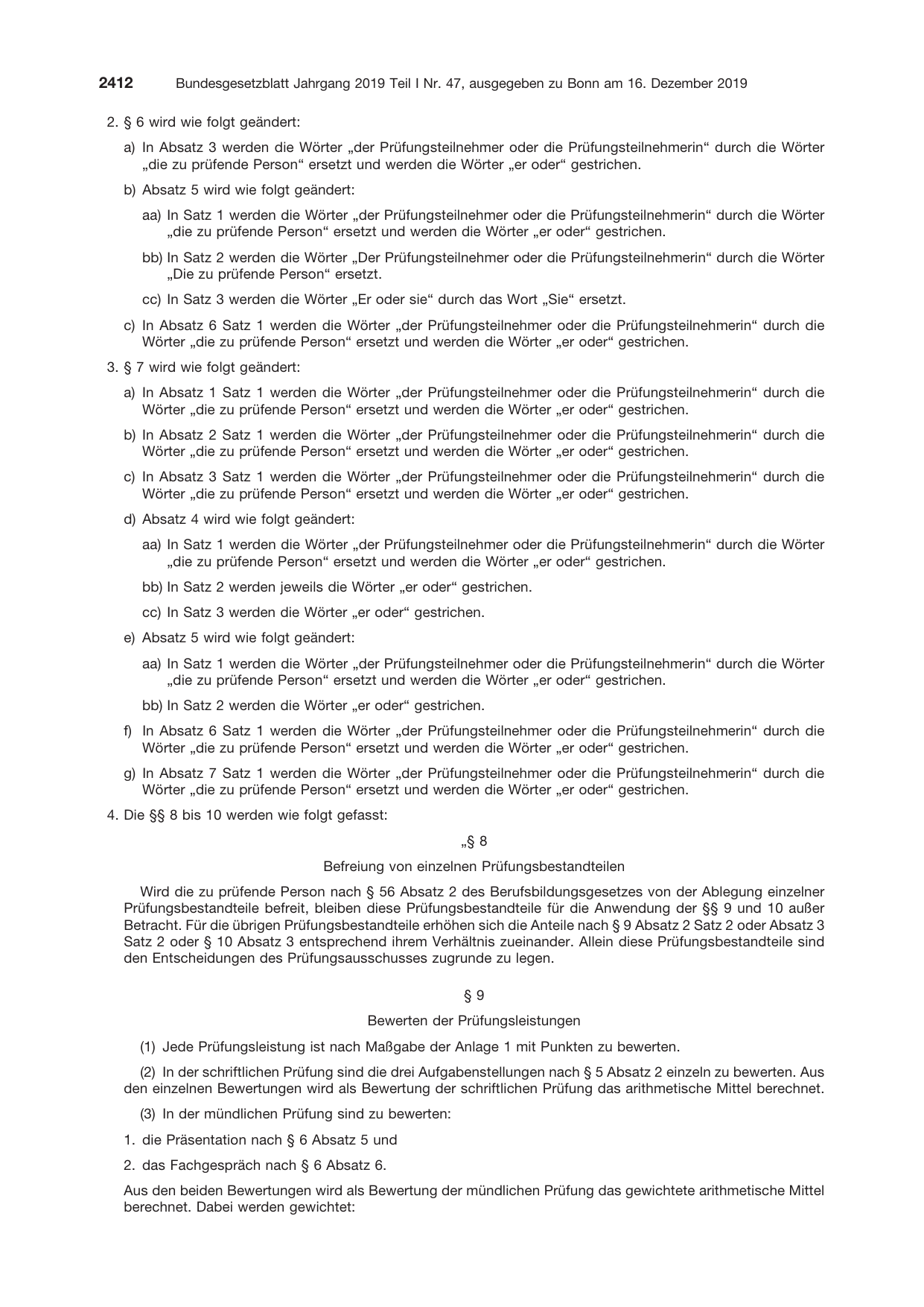BGBl. 2019, Seite 2412 — Originalseite als Abbildung
