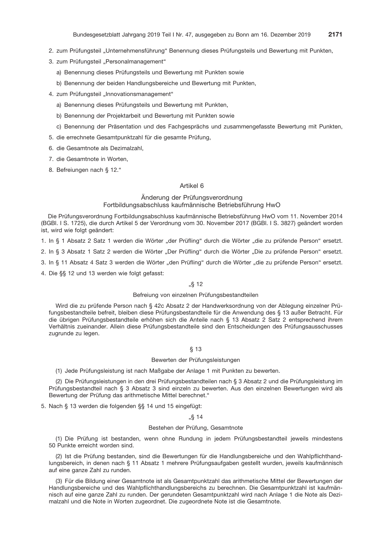 BGBl. 2019, Seite 2171 — Originalseite als Abbildung