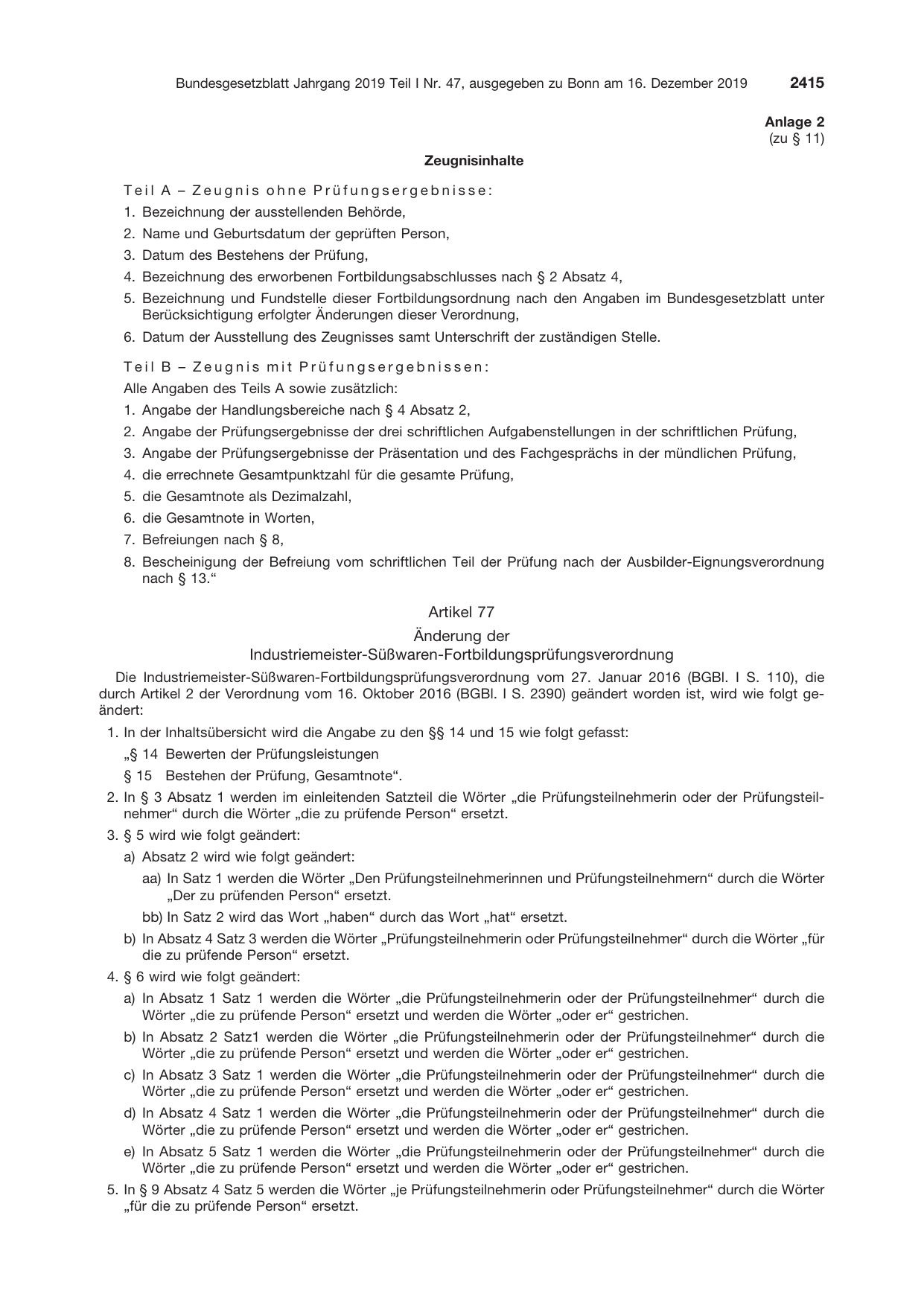 BGBl. 2019, Seite 2415 — Originalseite als Abbildung