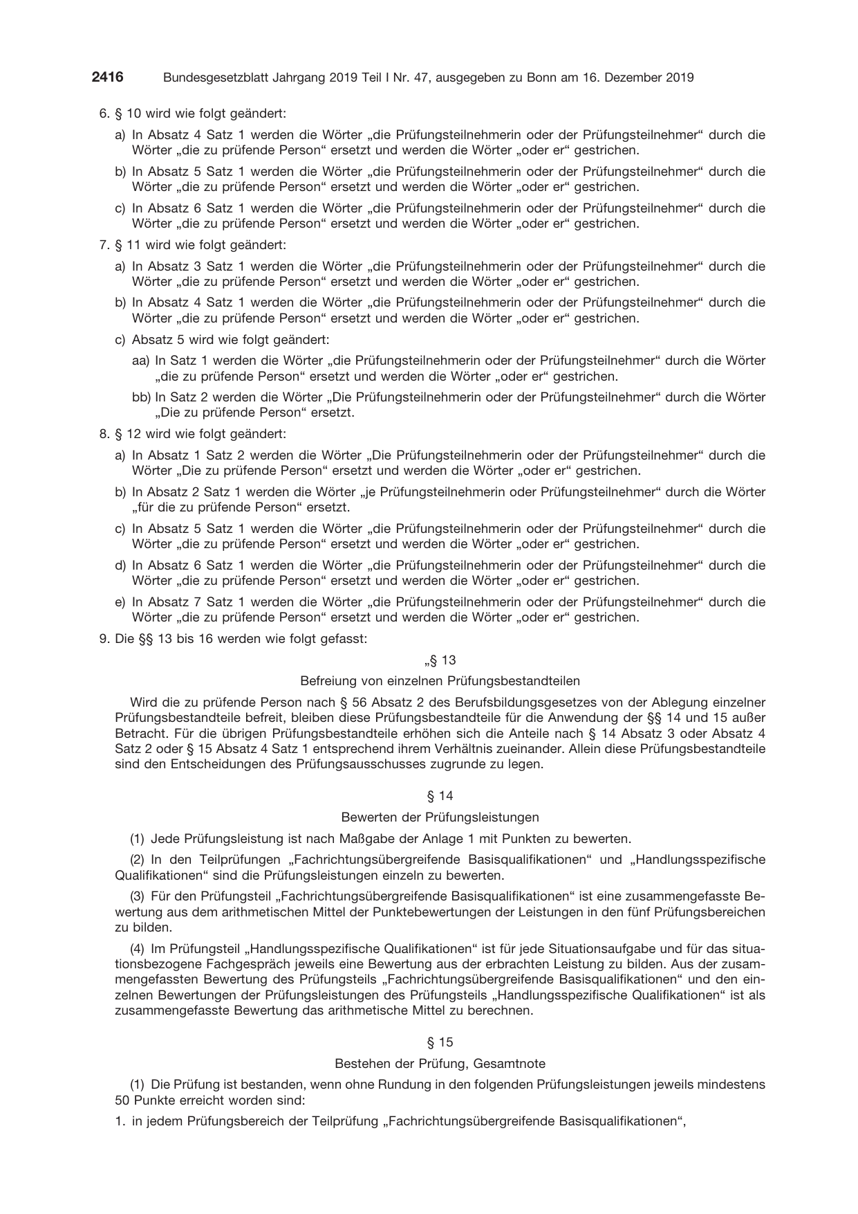 BGBl. 2019, Seite 2416 — Originalseite als Abbildung