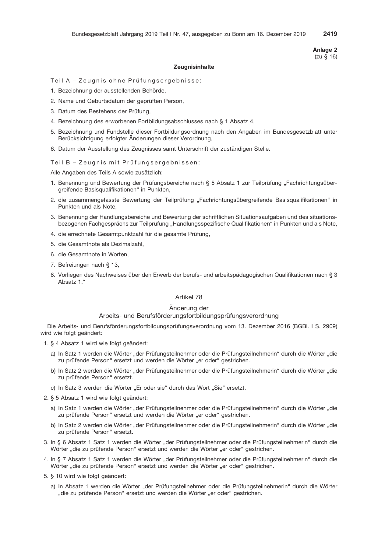 BGBl. 2019, Seite 2419 — Originalseite als Abbildung