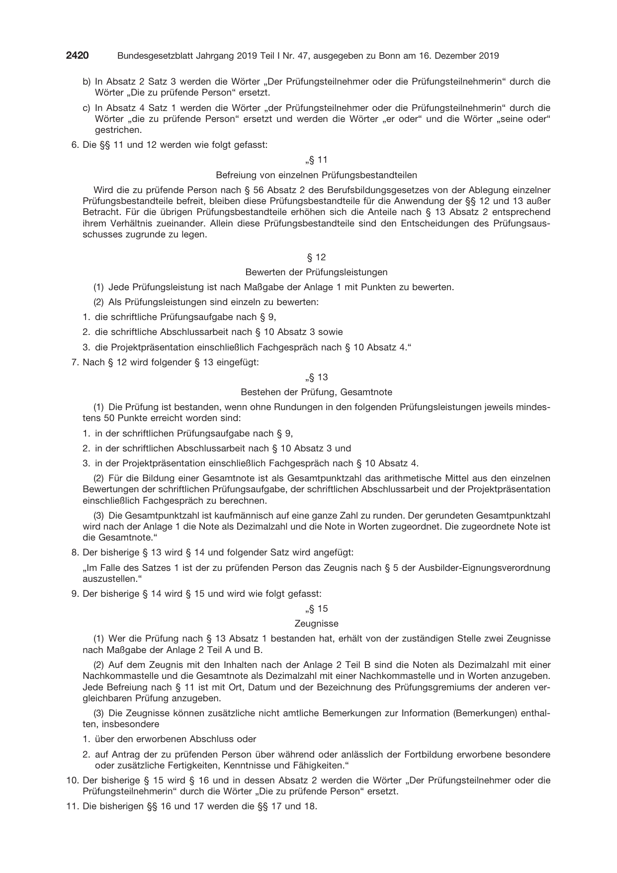 BGBl. 2019, Seite 2420 — Originalseite als Abbildung